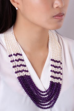 Yoko London Freshwater Pearl and Amethyst Necklace in 18 Karat White Gold