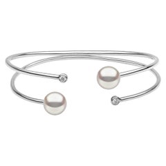 Yoko London Freshwater Pearl and Diamond Bangle in 18 Karat White Gold