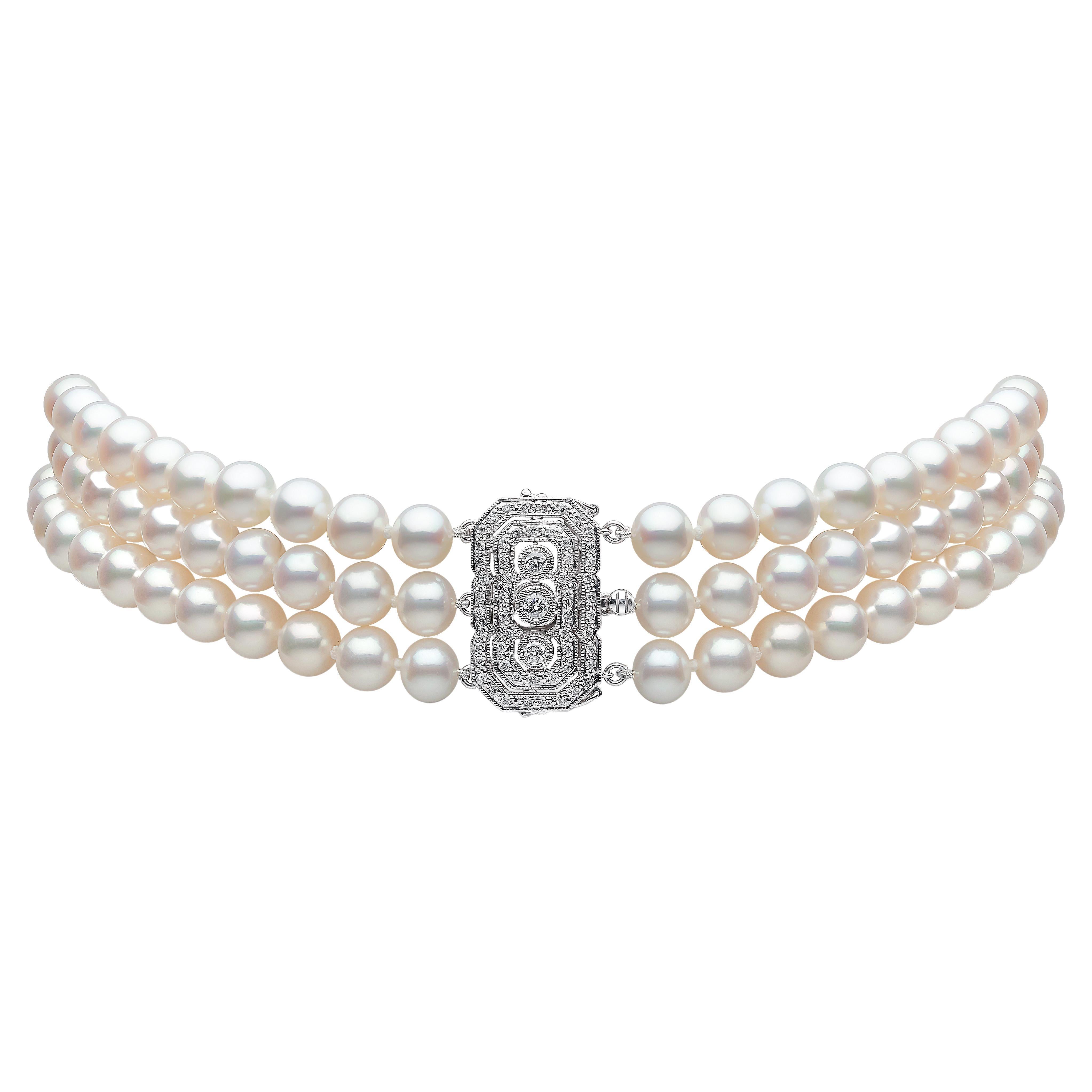 Yoko London Freshwater Pearl and Diamond Choker Necklace in 18K White Gold