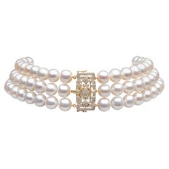 Yoko London Freshwater Pearl and Diamond Choker Necklace in 18K Yellow Gold