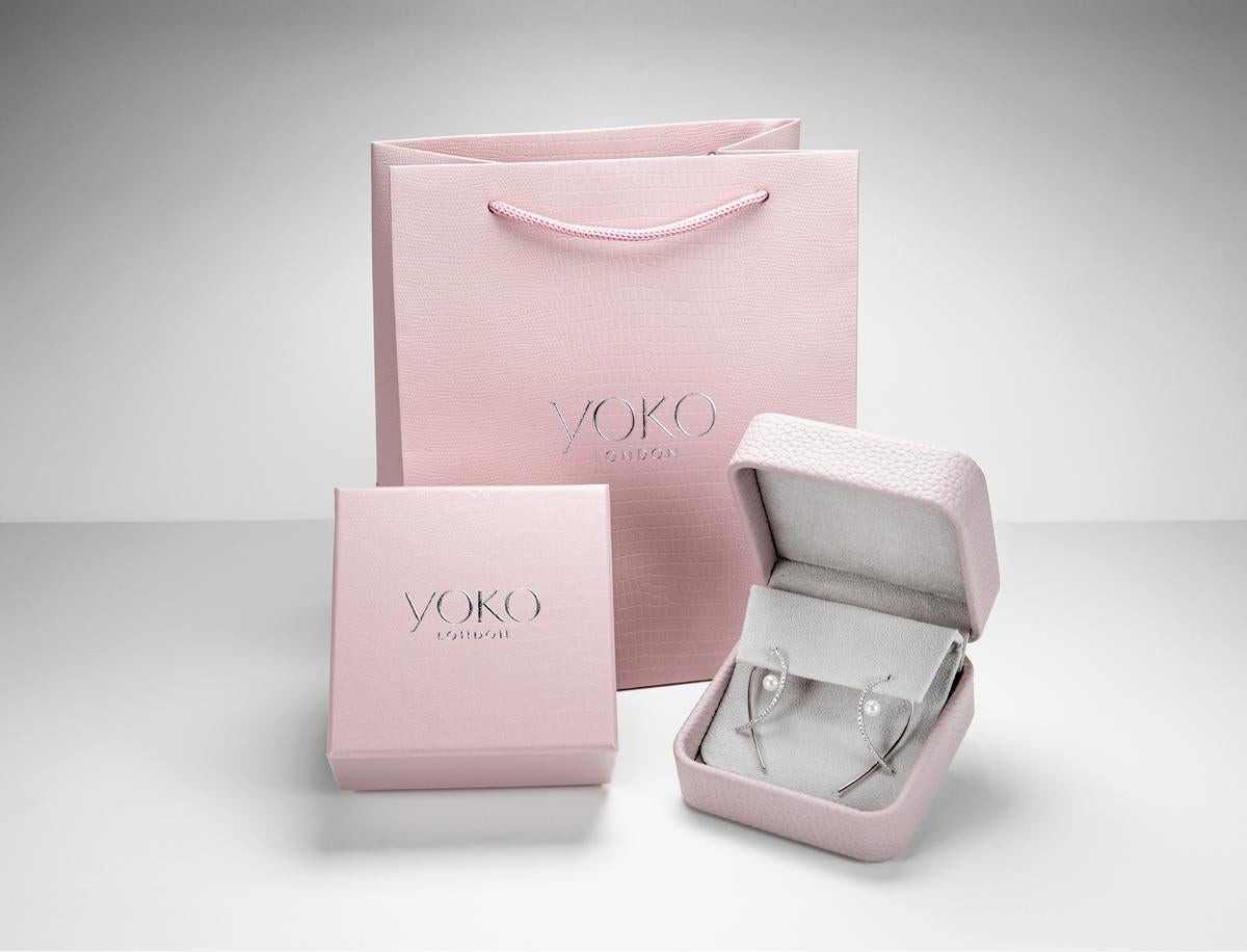 Yoko London Freshwater Pearl and Diamond Drop Earrings in 18 Karat White Gold For Sale 1