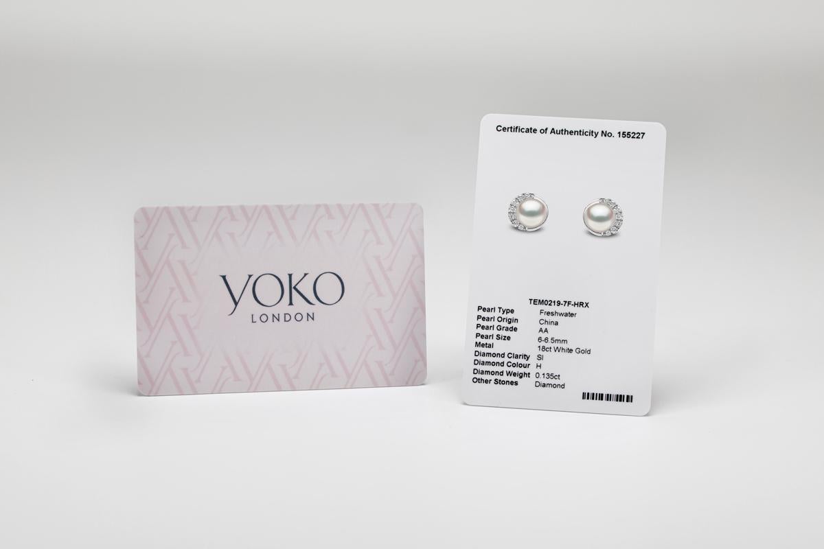 Yoko London Freshwater Pearl and Diamond Drop Earrings in 18 Karat White Gold For Sale 2