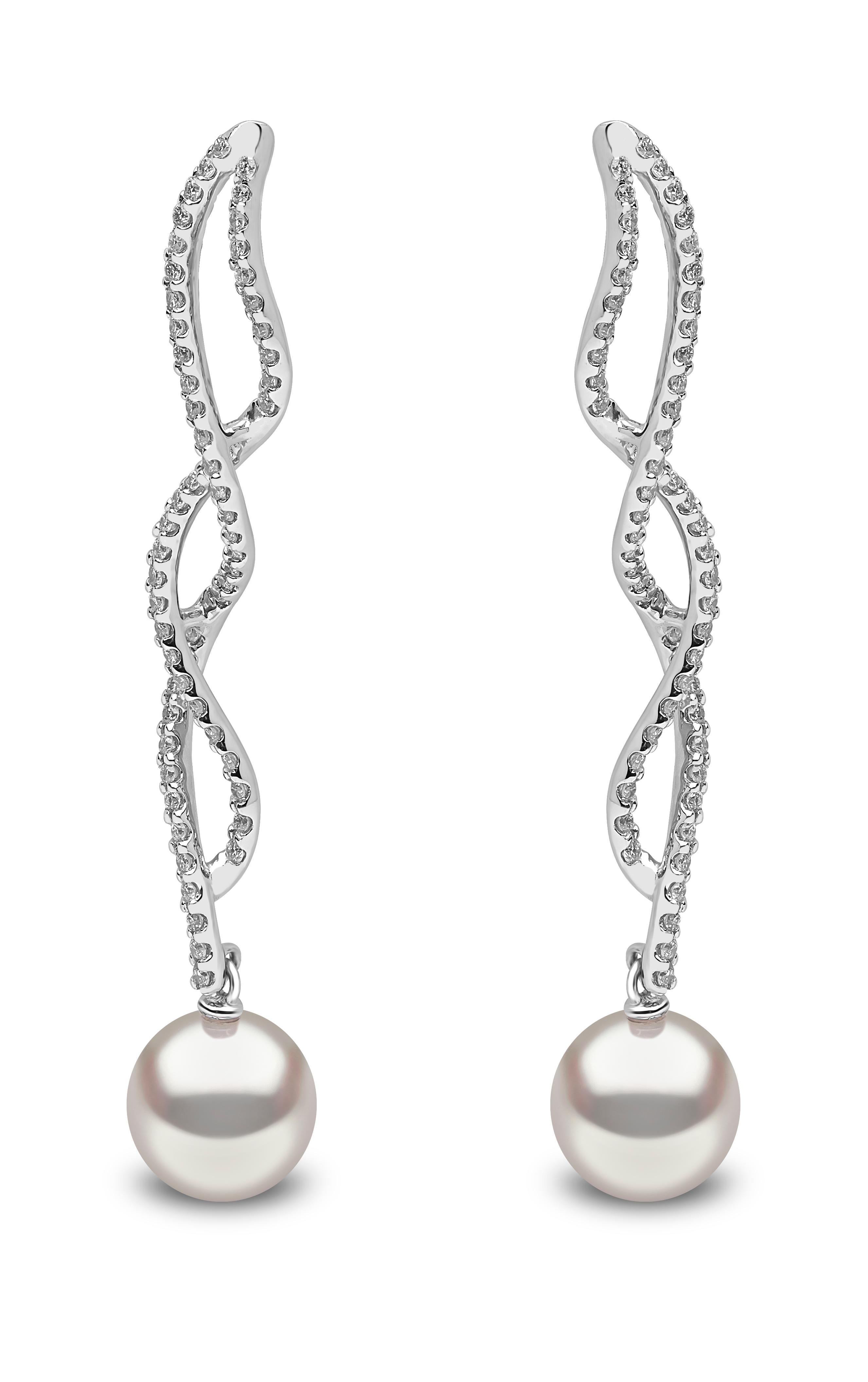 Yoko London Freshwater Pearl and Diamond Drop Earrings in 18 Karat White Gold