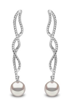 Yoko London Freshwater Pearl and Diamond Drop Earrings in 18 Karat White Gold
