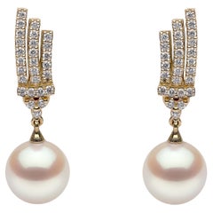 Yoko London Freshwater Pearl and Diamond Drop Earrings in 18 Karat Yellow Gold