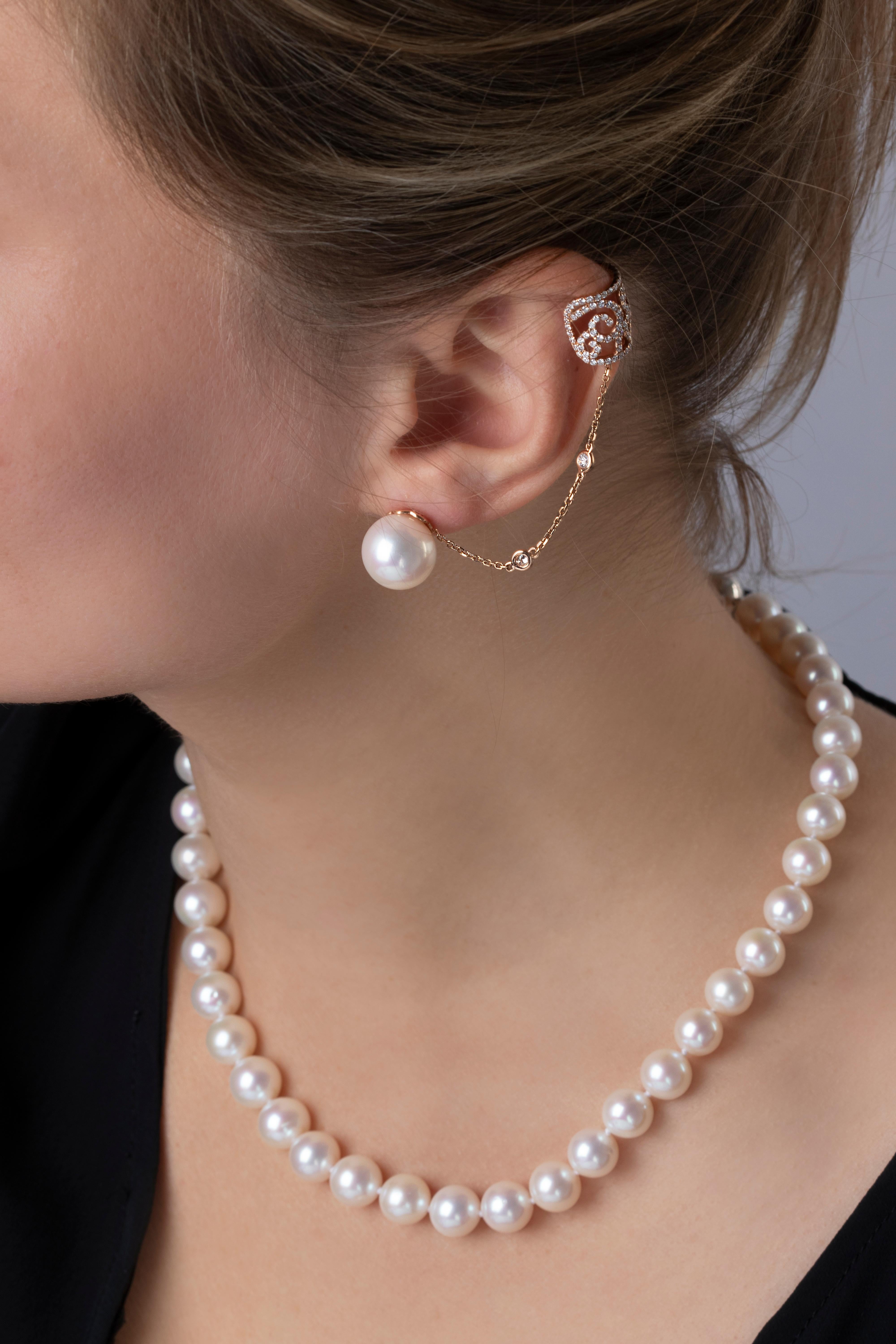 Modern Yoko London Freshwater Pearl and Diamond Ear Cuff in 18 Karat Rose Gold