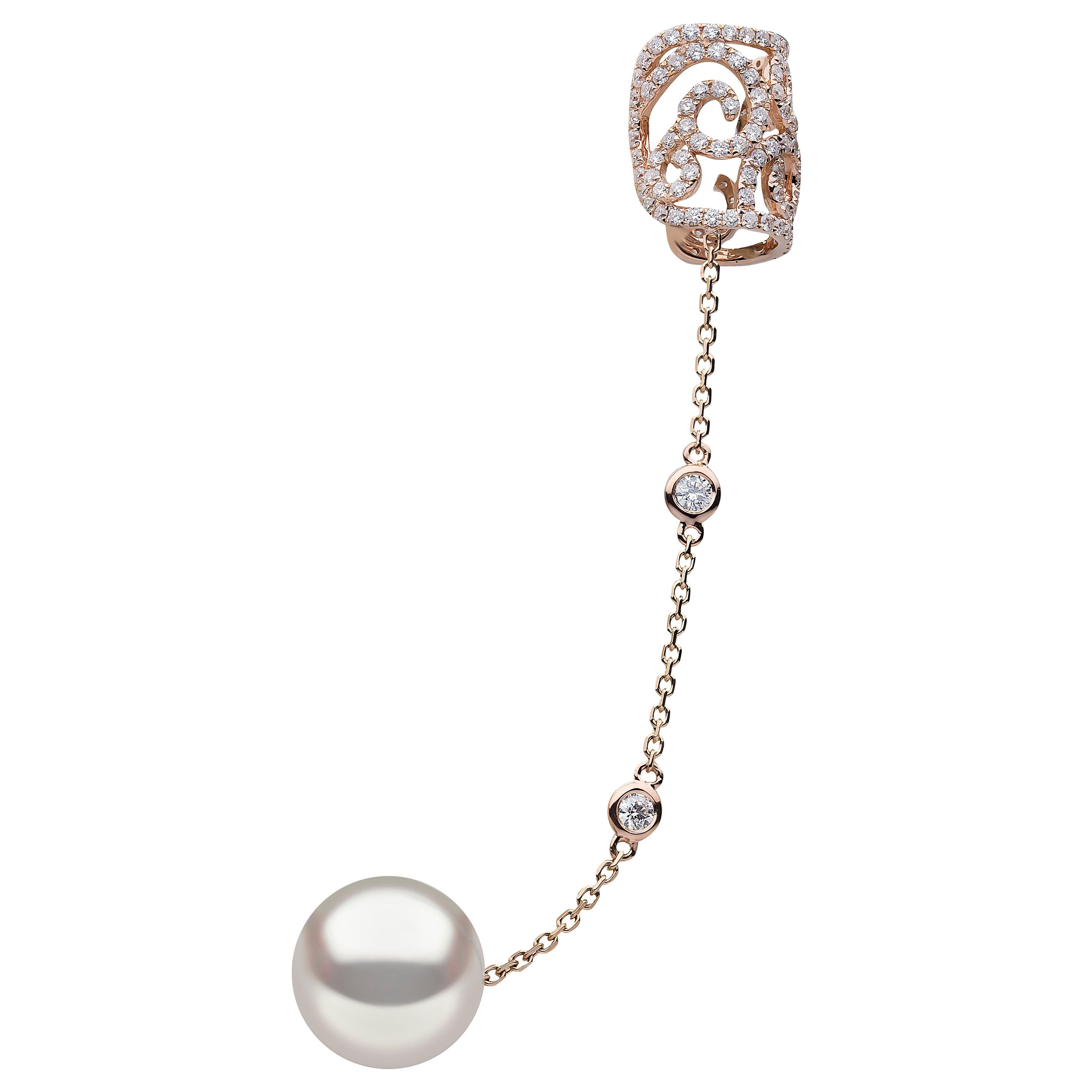 Yoko London Freshwater Pearl and Diamond Ear Cuff in 18 Karat Rose Gold