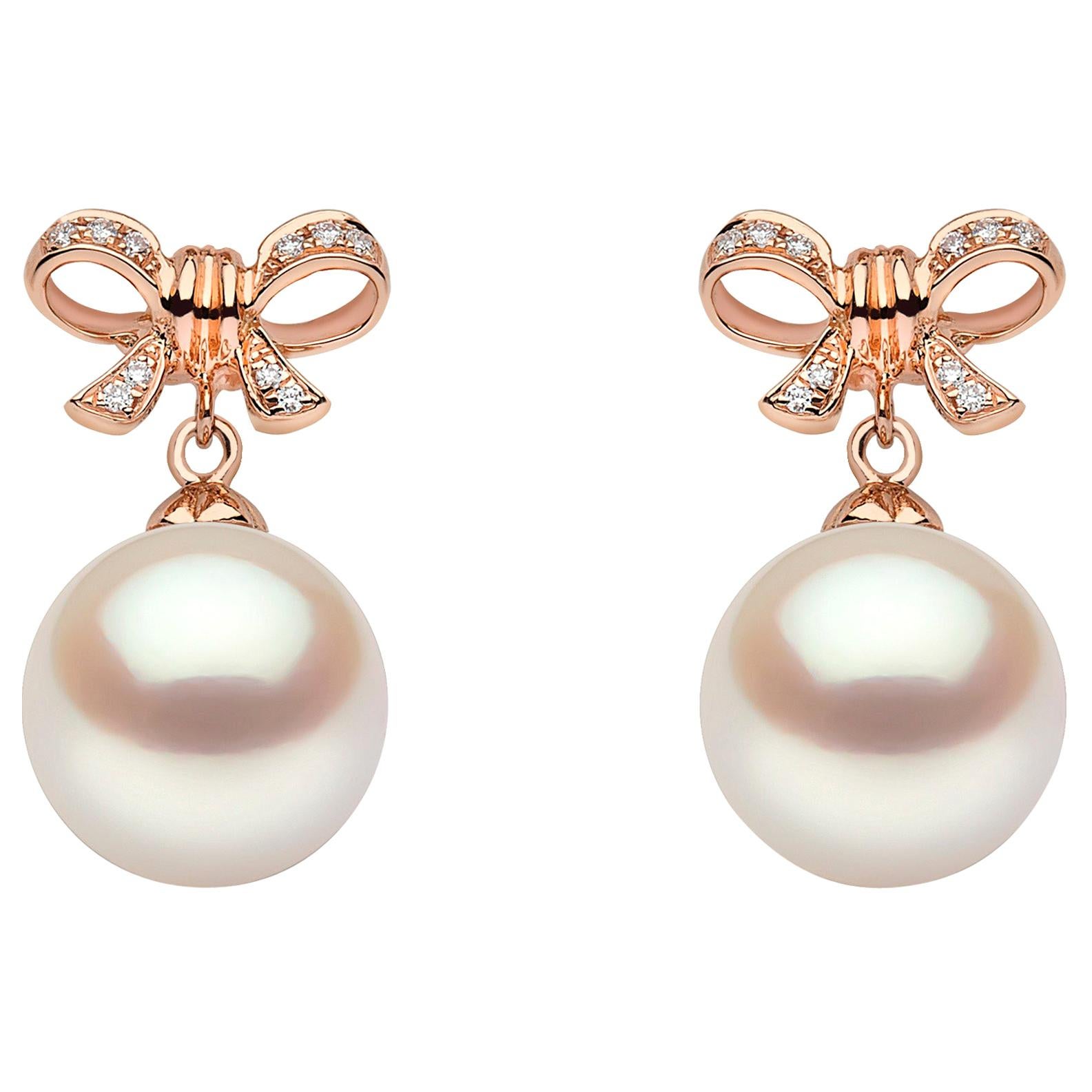 Yoko London Freshwater Pearl and Diamond Earrings in 18 Karat Rose Gold