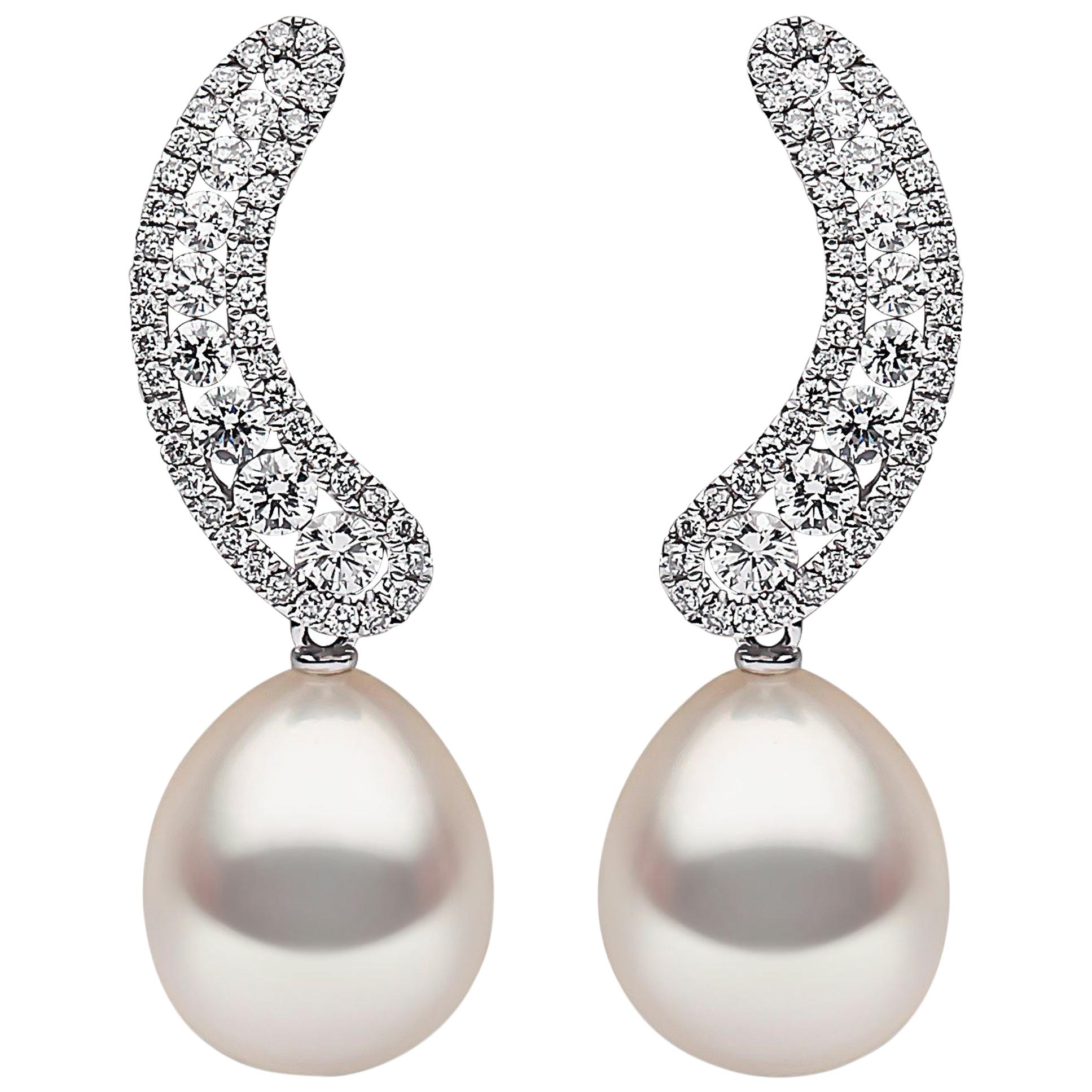 Yoko London Freshwater Pearl and Diamond Earrings in 18 Karat White Gold