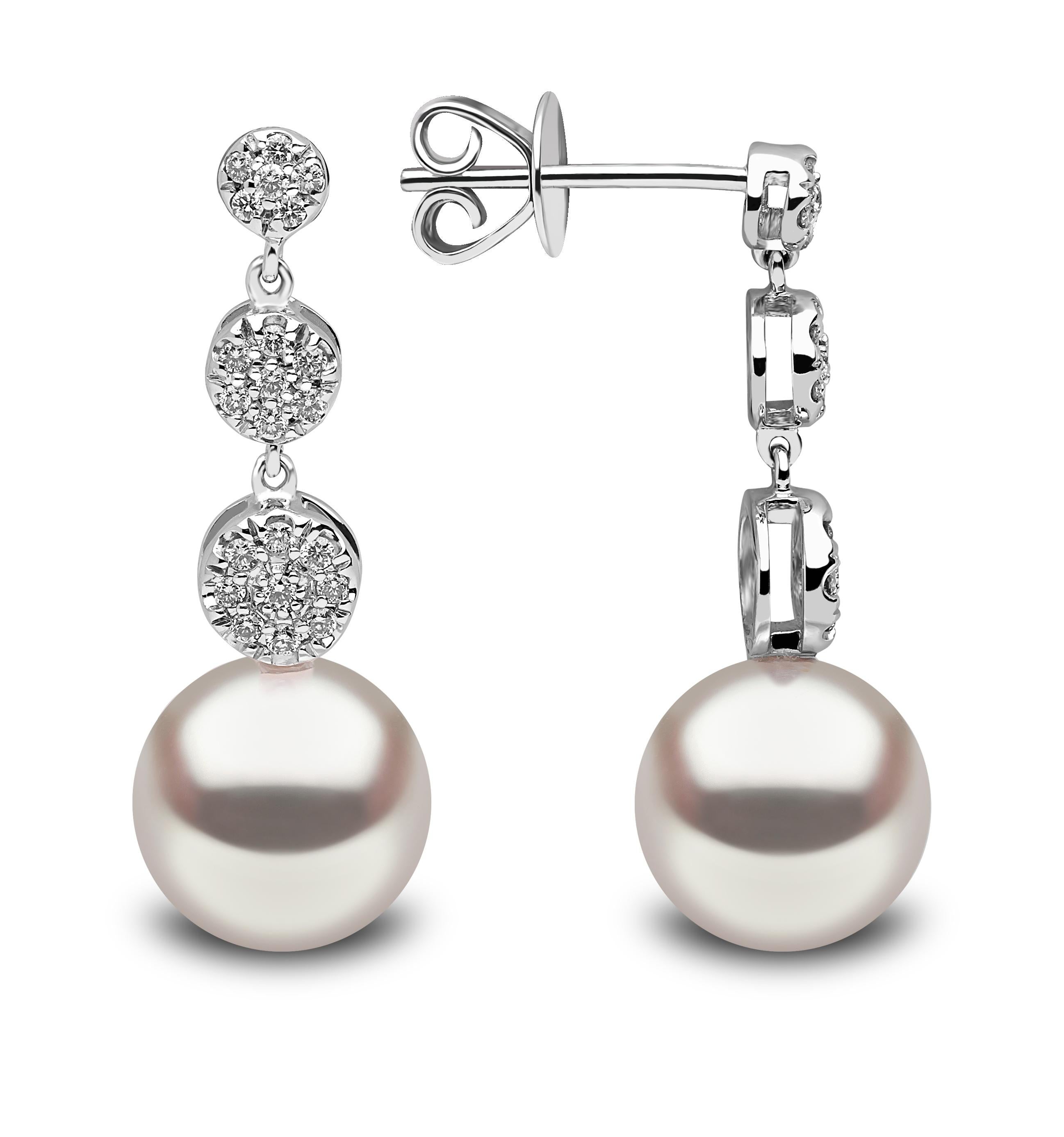 Contemporary Yoko London Freshwater Pearl and Diamond Earrings in 18 Karat White Gold For Sale