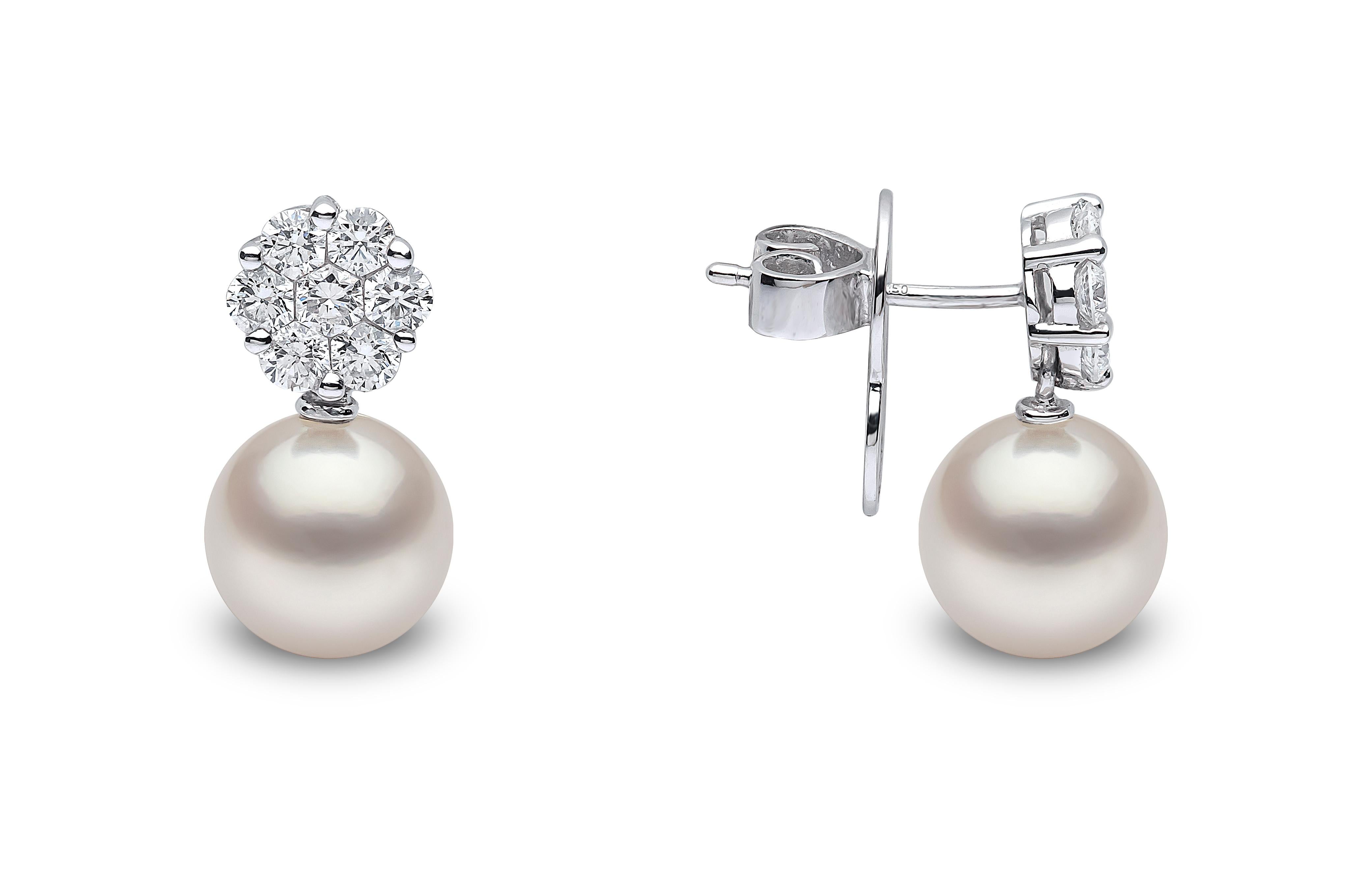 Modern Yoko London Freshwater Pearl and Diamond Earrings in 18 Karat White Gold