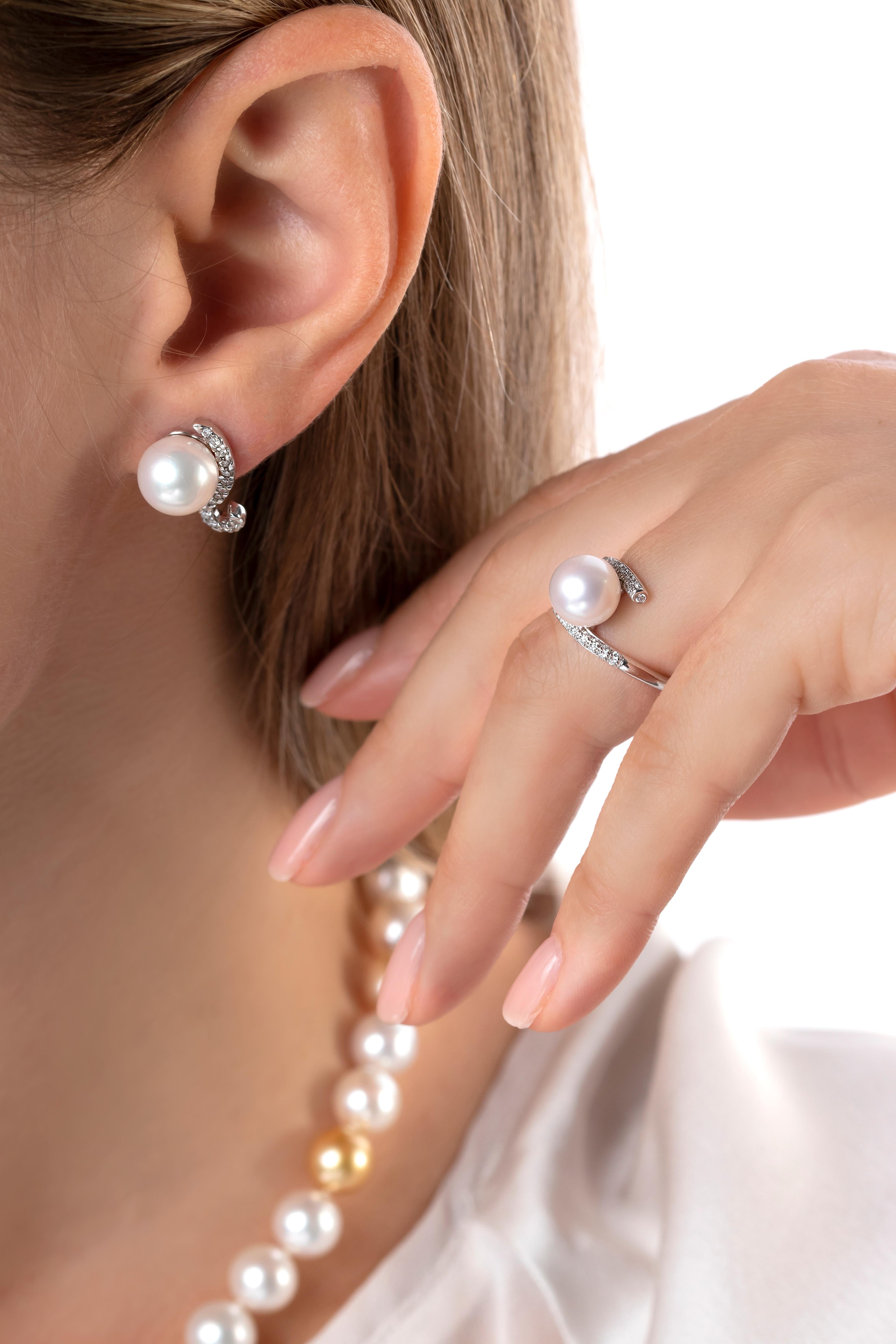 Contemporary Yoko London Freshwater Pearl and Diamond Earrings in 18 Karat White Gold