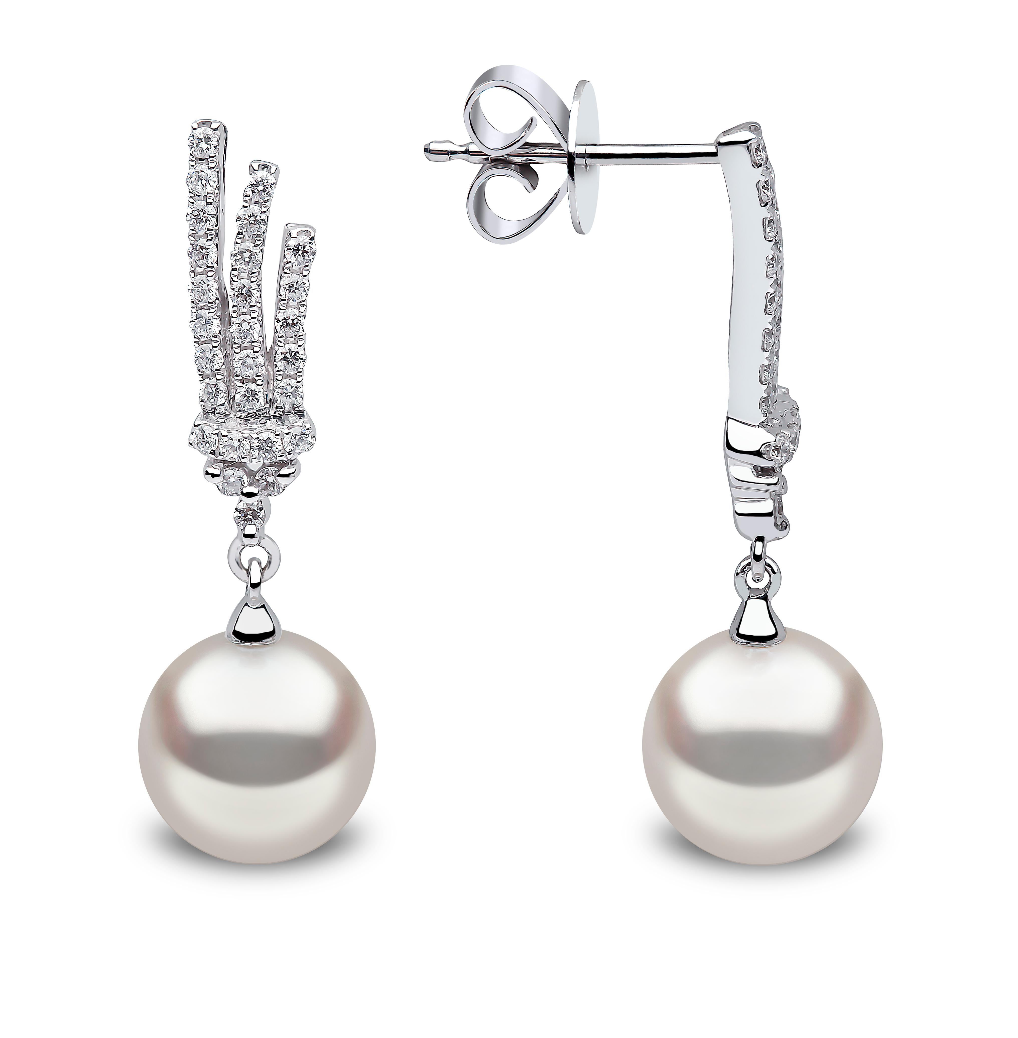 Round Cut Yoko London Freshwater Pearl and Diamond Earrings in 18 Karat White Gold