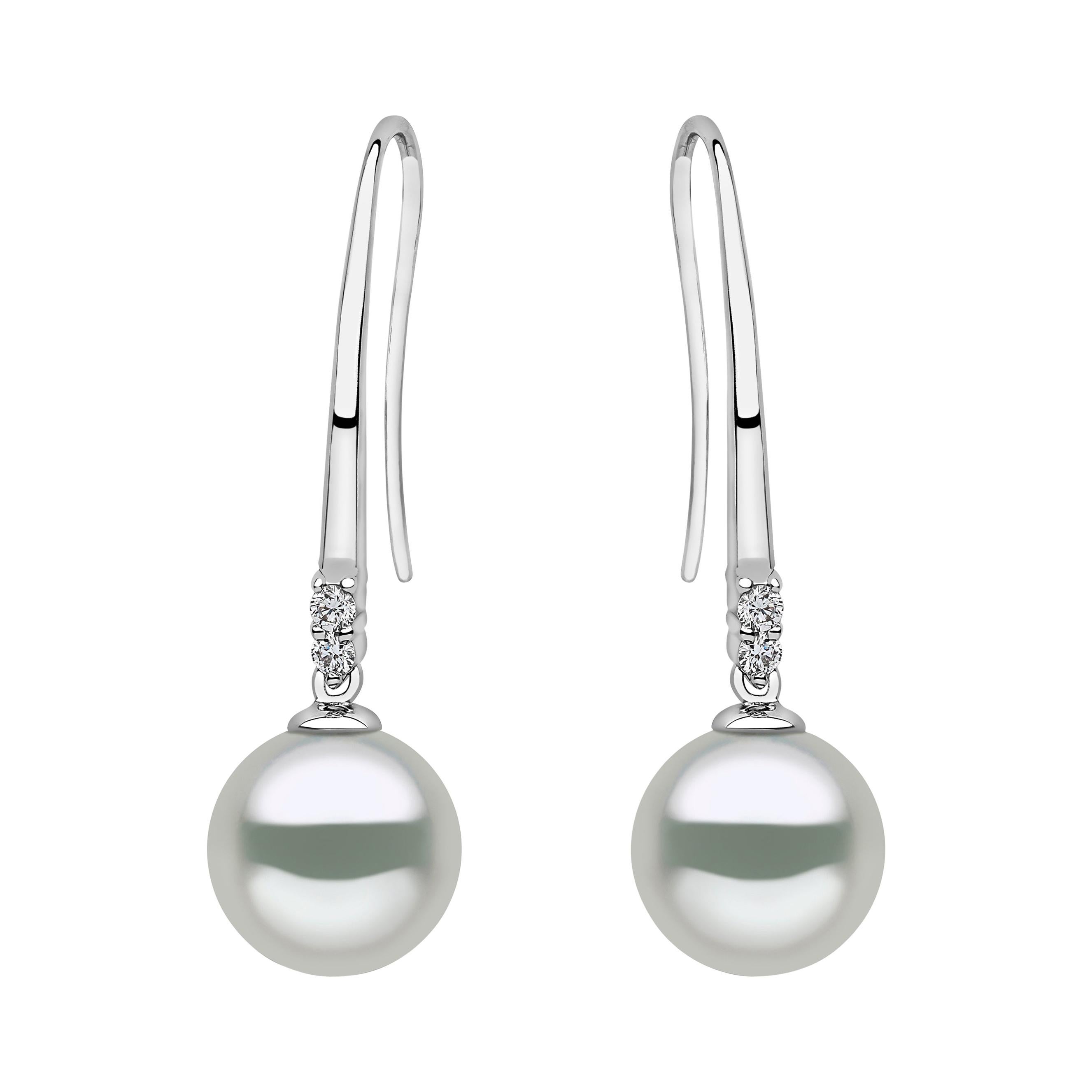 Yoko London Freshwater Pearl and Diamond Earrings in 18 Karat White Gold For Sale