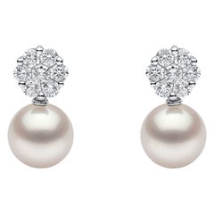 Yoko London Freshwater Pearl and Diamond Earrings in 18 Karat White Gold