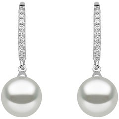 Yoko London Freshwater Pearl and Diamond Earrings in 18 Karat White Gold