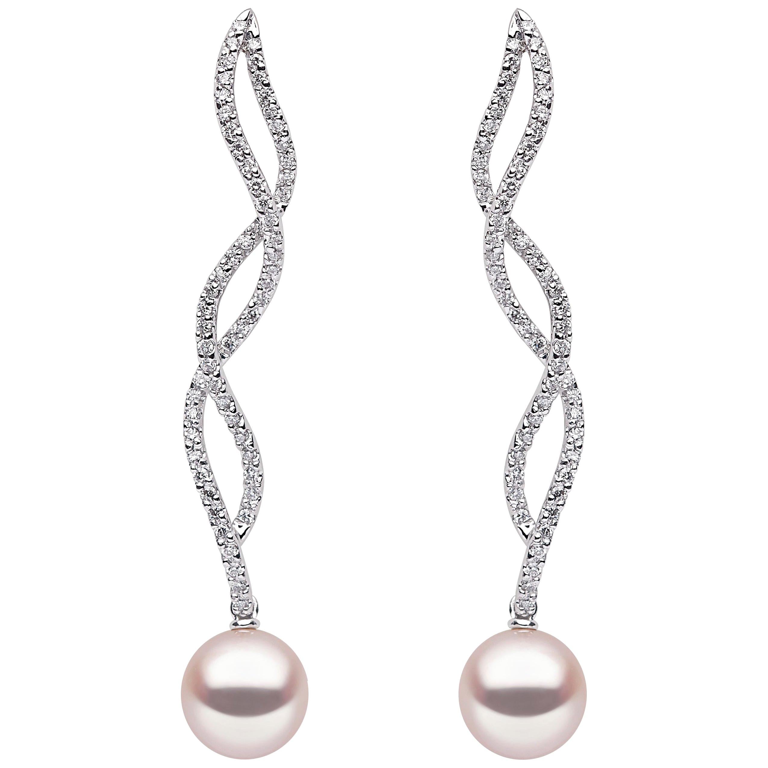 Yoko London Freshwater Pearl and Diamond Earrings, in 18 Karat White Gold For Sale