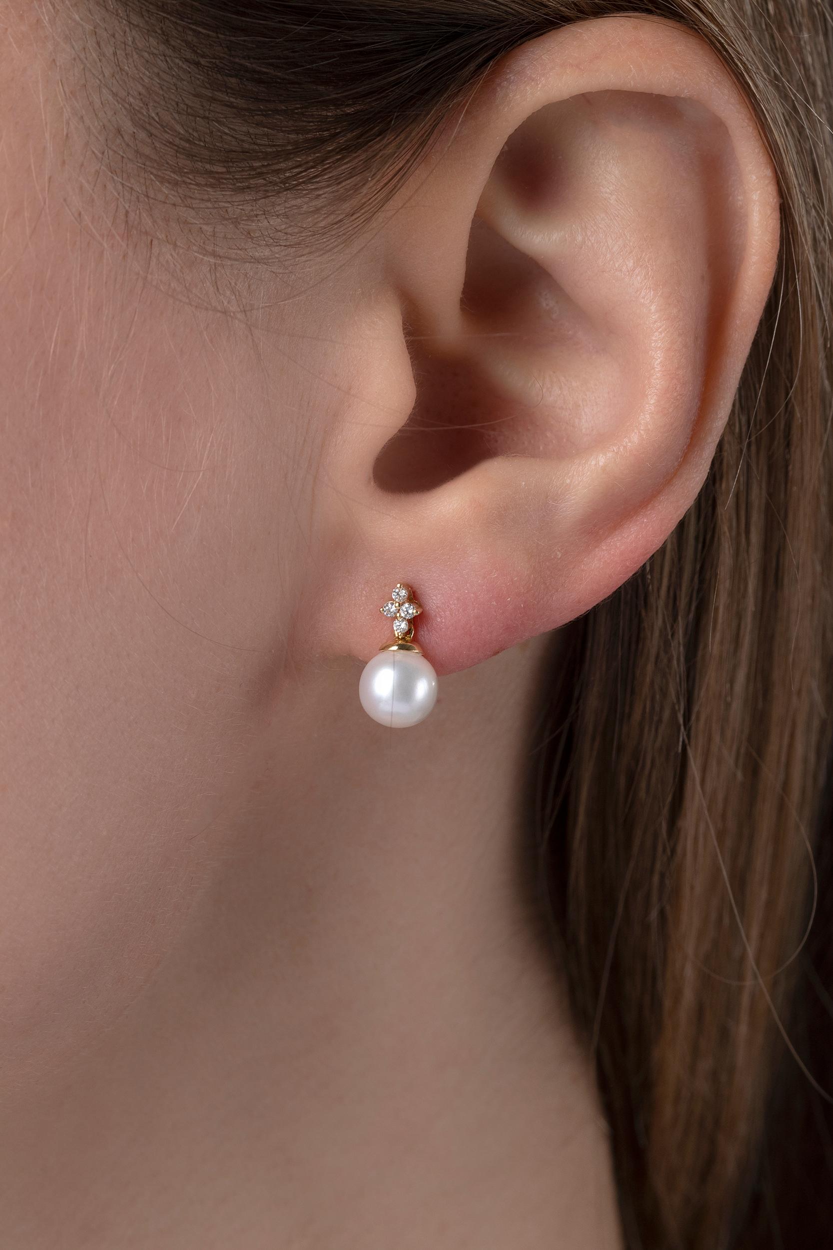 These delicate earrings by Yoko London feature lustrous Freshwater pearls beneath an intricate arrangement of diamonds. Perfect for both daytime and evening wear, these elegant earrings make a delightful addition to the finest of jewellery