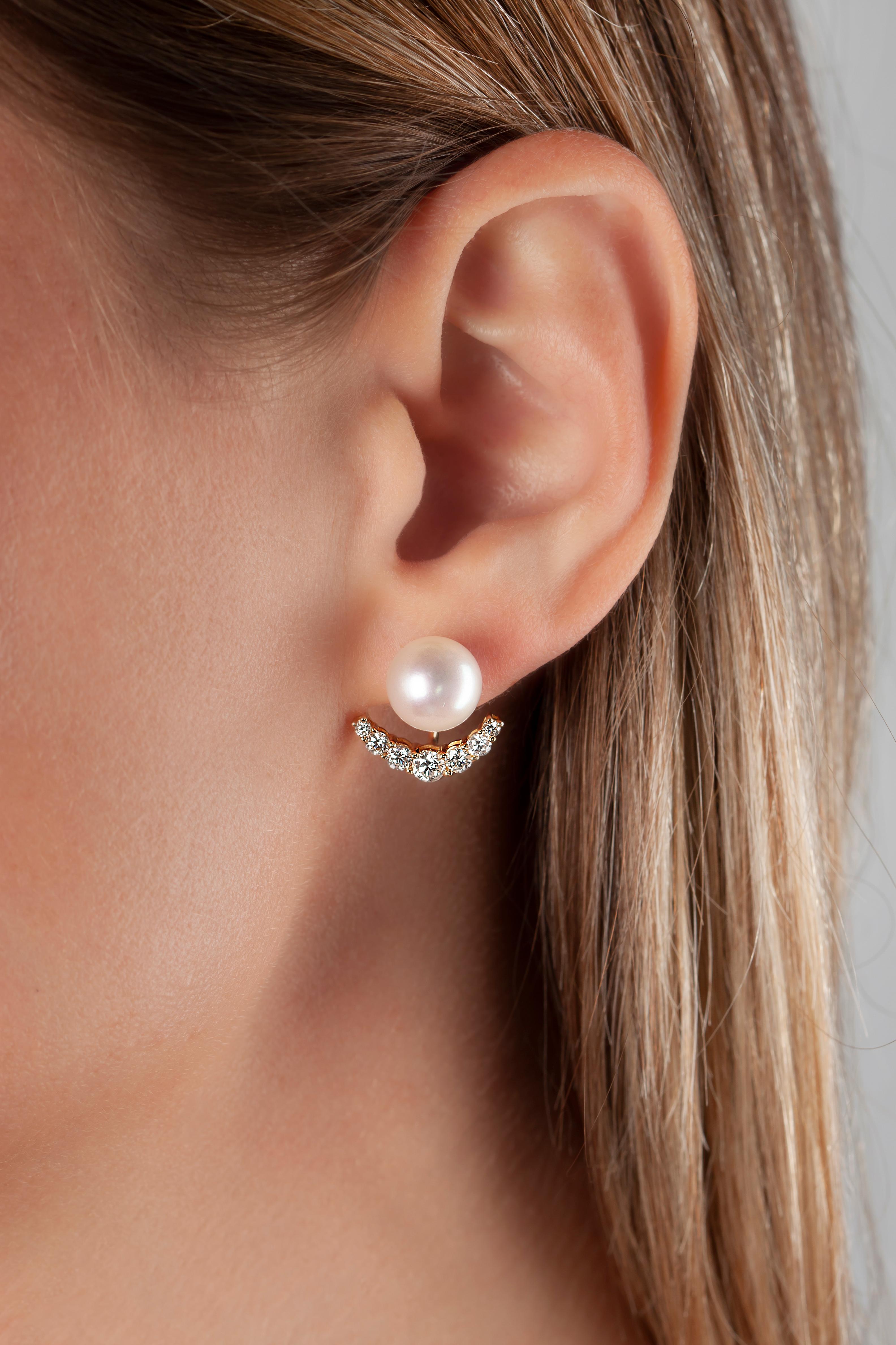 Women's Yoko London Freshwater Pearl and Diamond Earrings in 18 Karat Yellow Gold