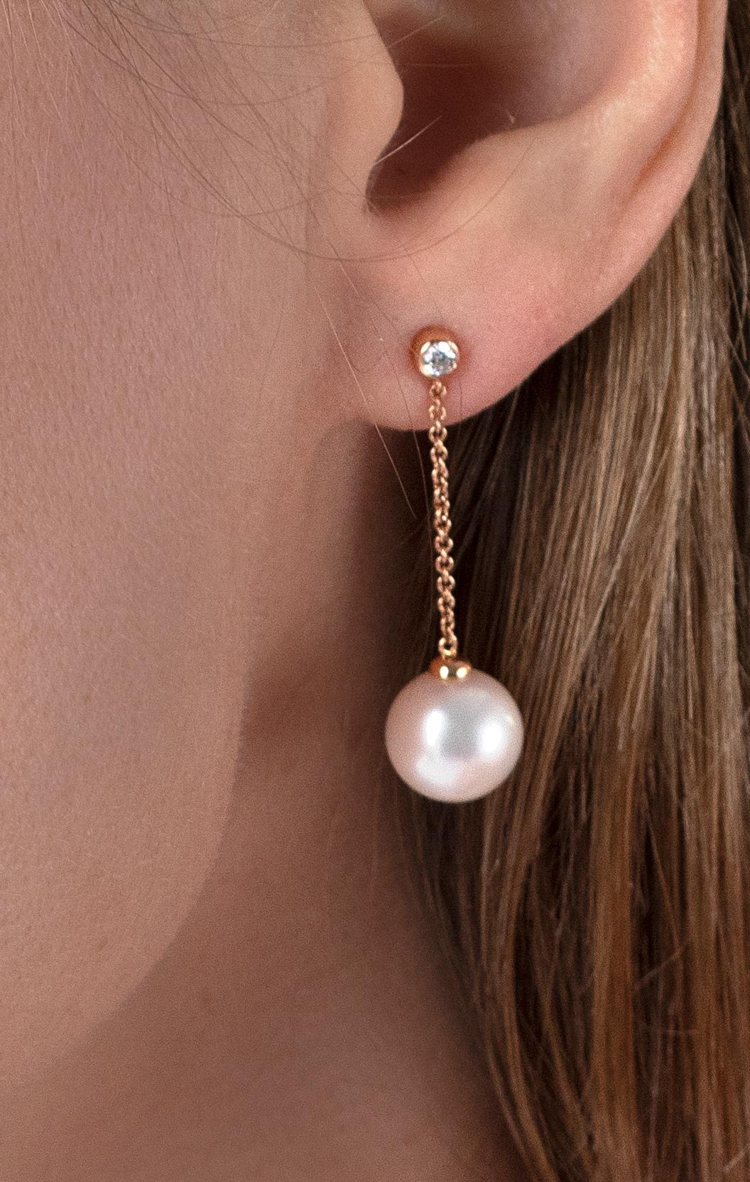 Contemporary Yoko London Freshwater Pearl and Diamond Earrings in 18 Karat Rose Gold