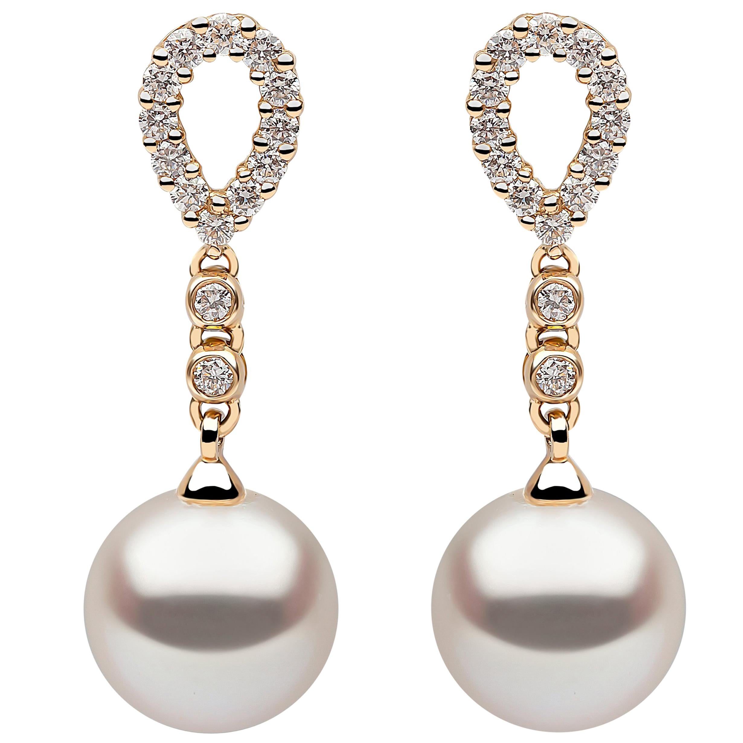 Yoko London Freshwater Pearl and Diamond Earrings, Set in 18 Karat Yellow Gold