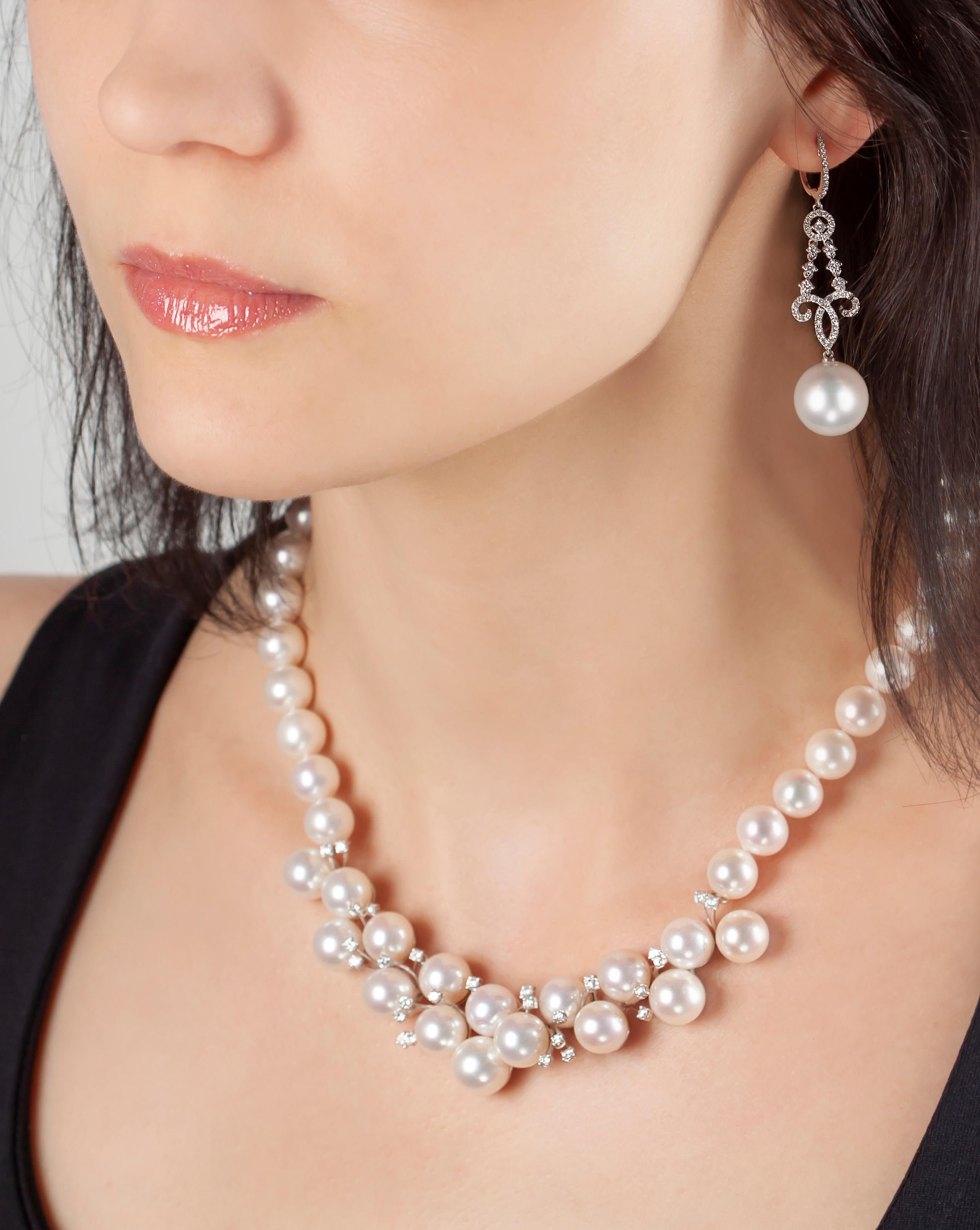 Modern Yoko London Freshwater Pearl and Diamond Necklace in 18 Karat White Gold
