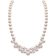 Yoko London Freshwater Pearl and Diamond Necklace in 18 Karat White Gold