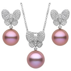 Yoko London Freshwater Pearl and Diamond Pendant & Earring Set in 18 Karat Gold