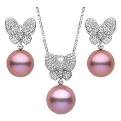 Yoko London Freshwater Pearl and Diamond Pendant & Earring Set in 18 Karat Gold