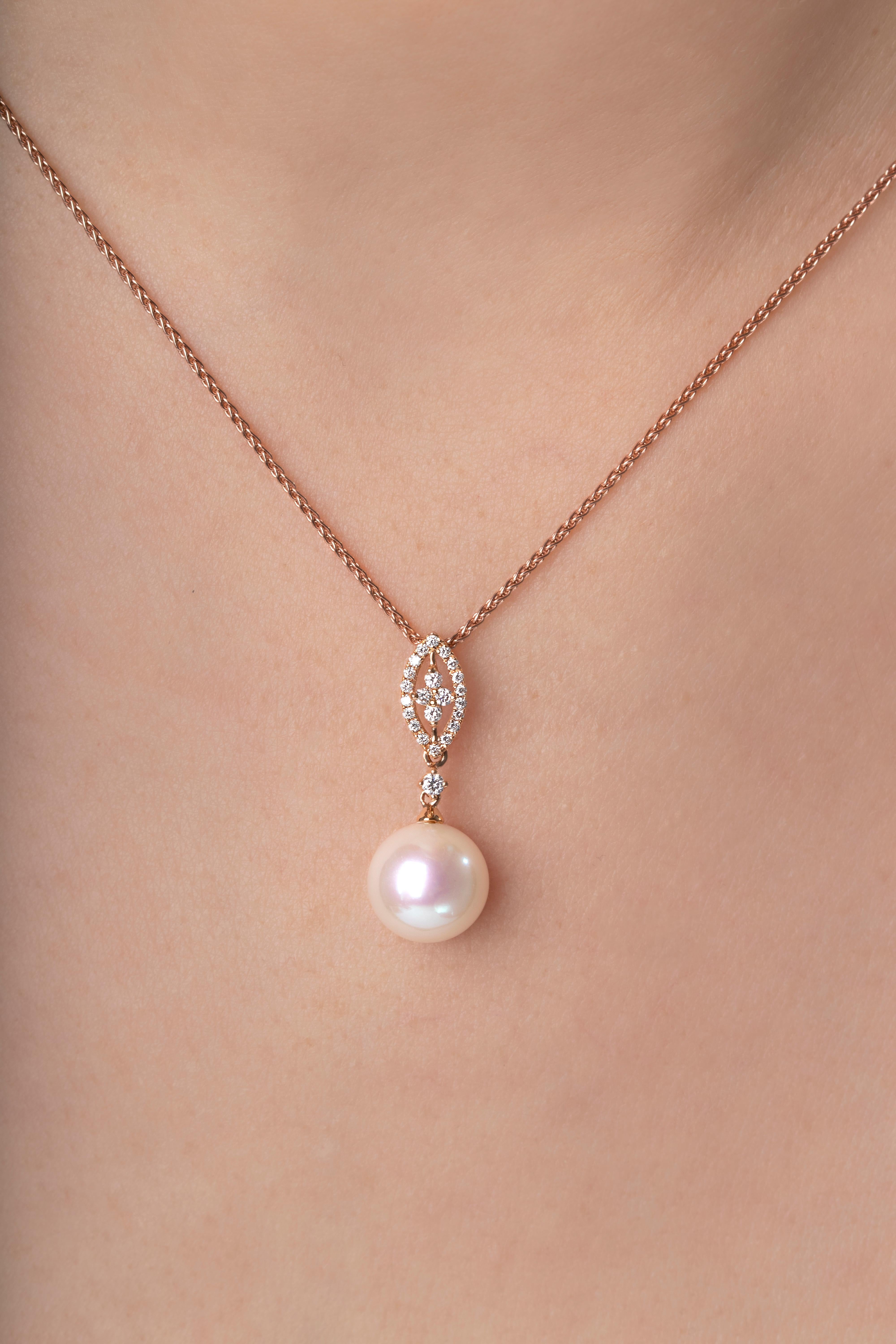 Moderne Yoko London Pendentif en or rose 18 carats avec perles d'eau douce et diamants