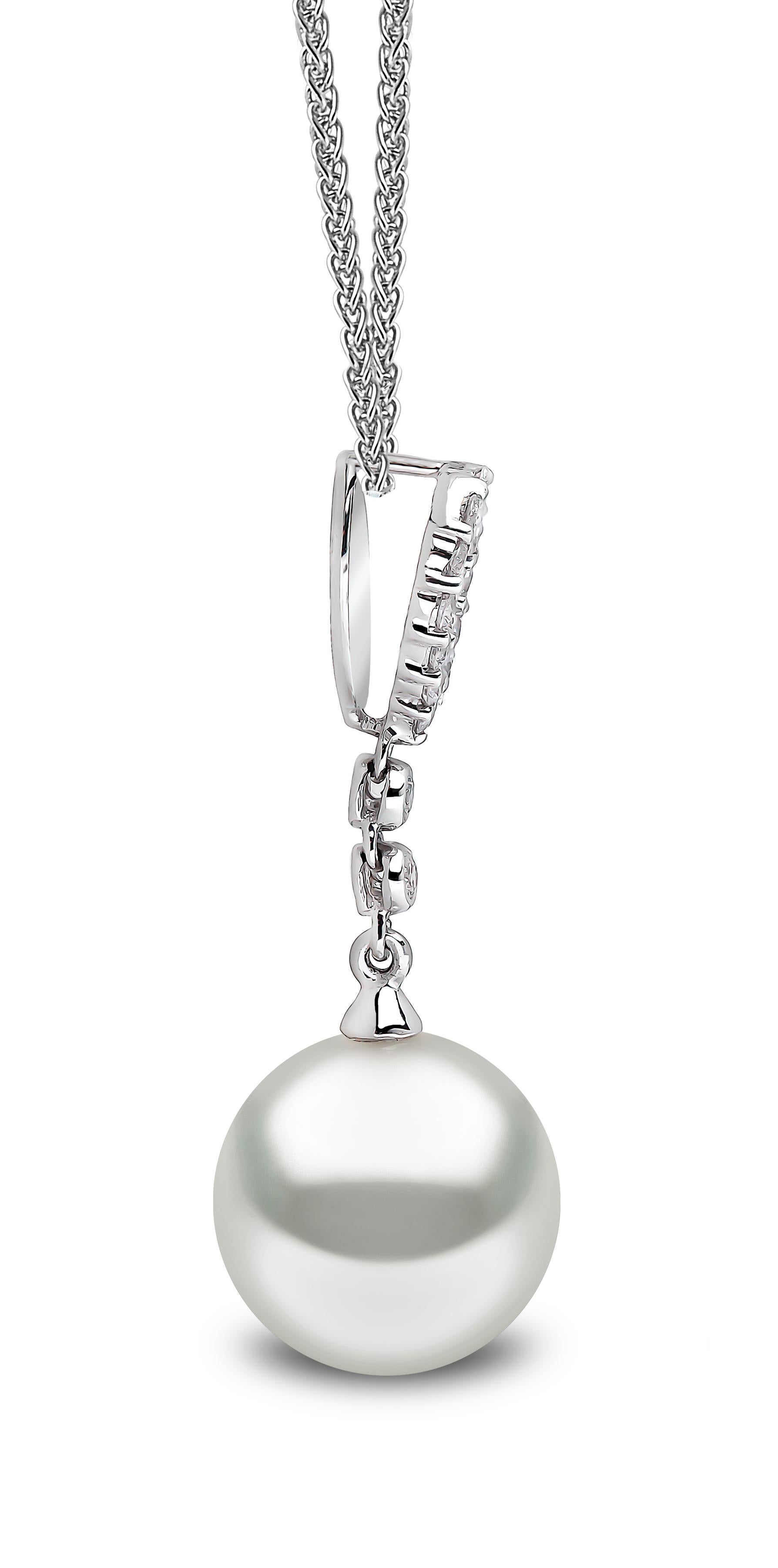 Round Cut Yoko London Freshwater Pearl and Diamond Pendant in 18 Karat White Gold