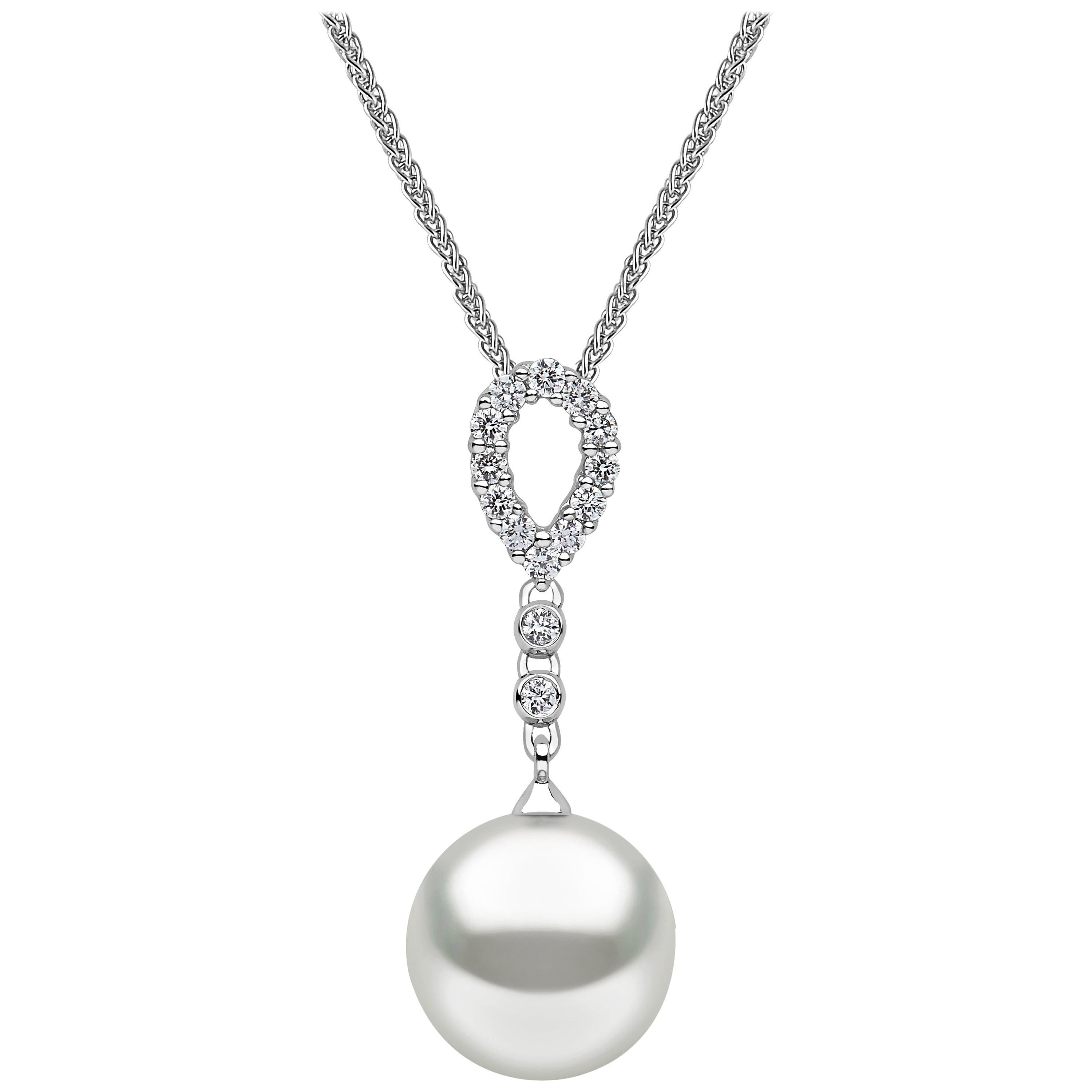 Yoko London Freshwater Pearl and Diamond Pendant in 18 Karat White Gold