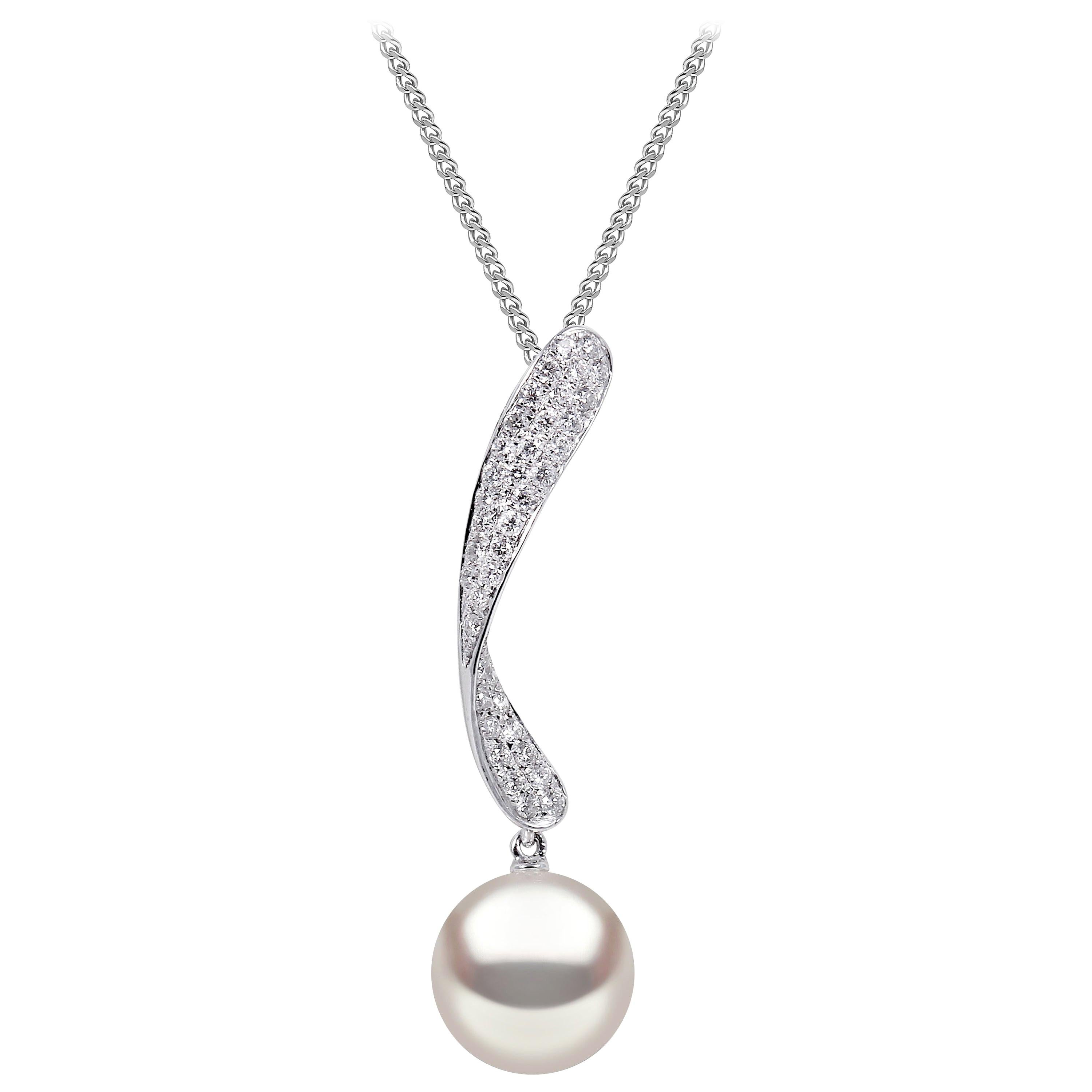 Yoko London Freshwater Pearl and Diamond Pendant in 18 Karat White Gold For Sale