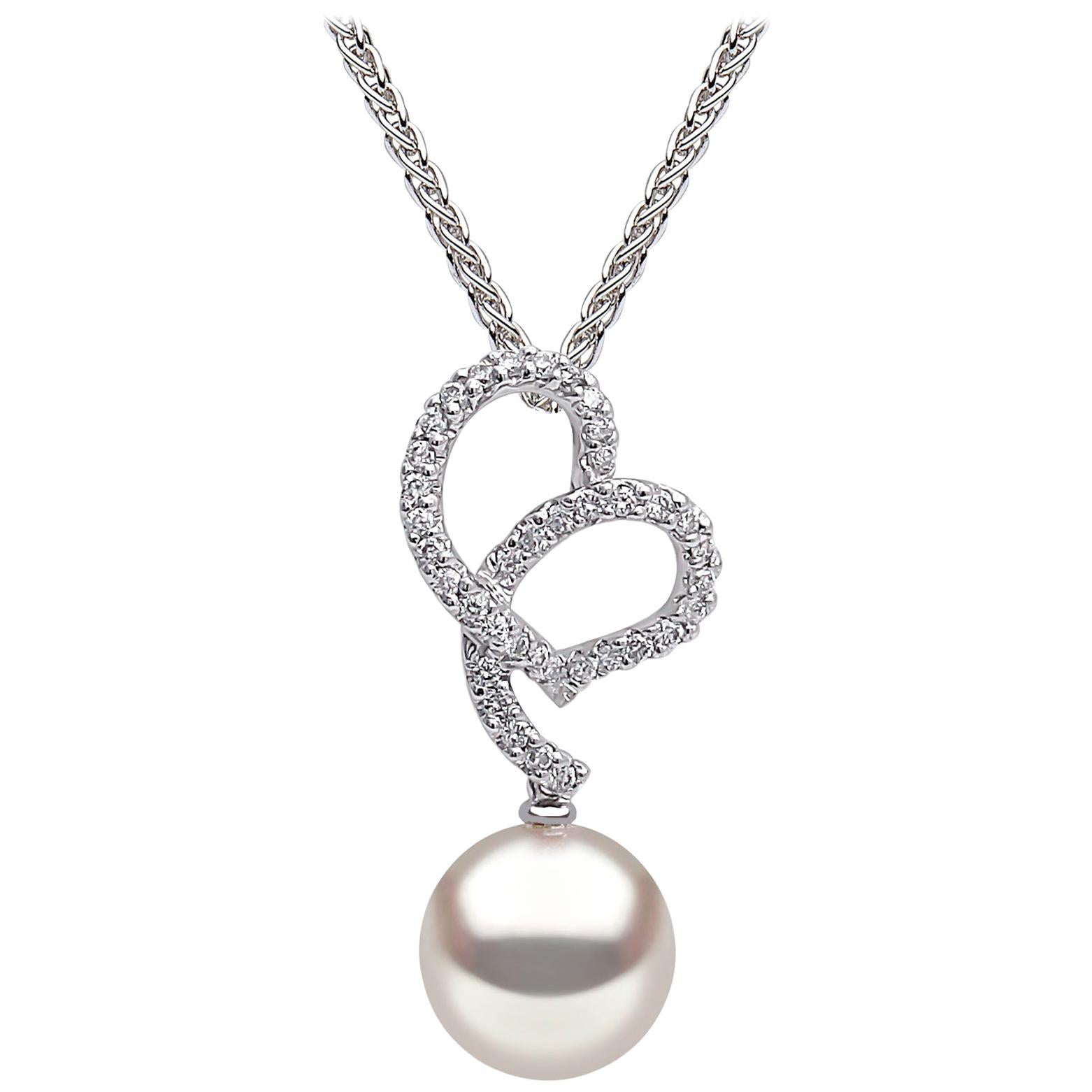 Yoko London Freshwater Pearl and Diamond Pendant in 18 Karat White Gold