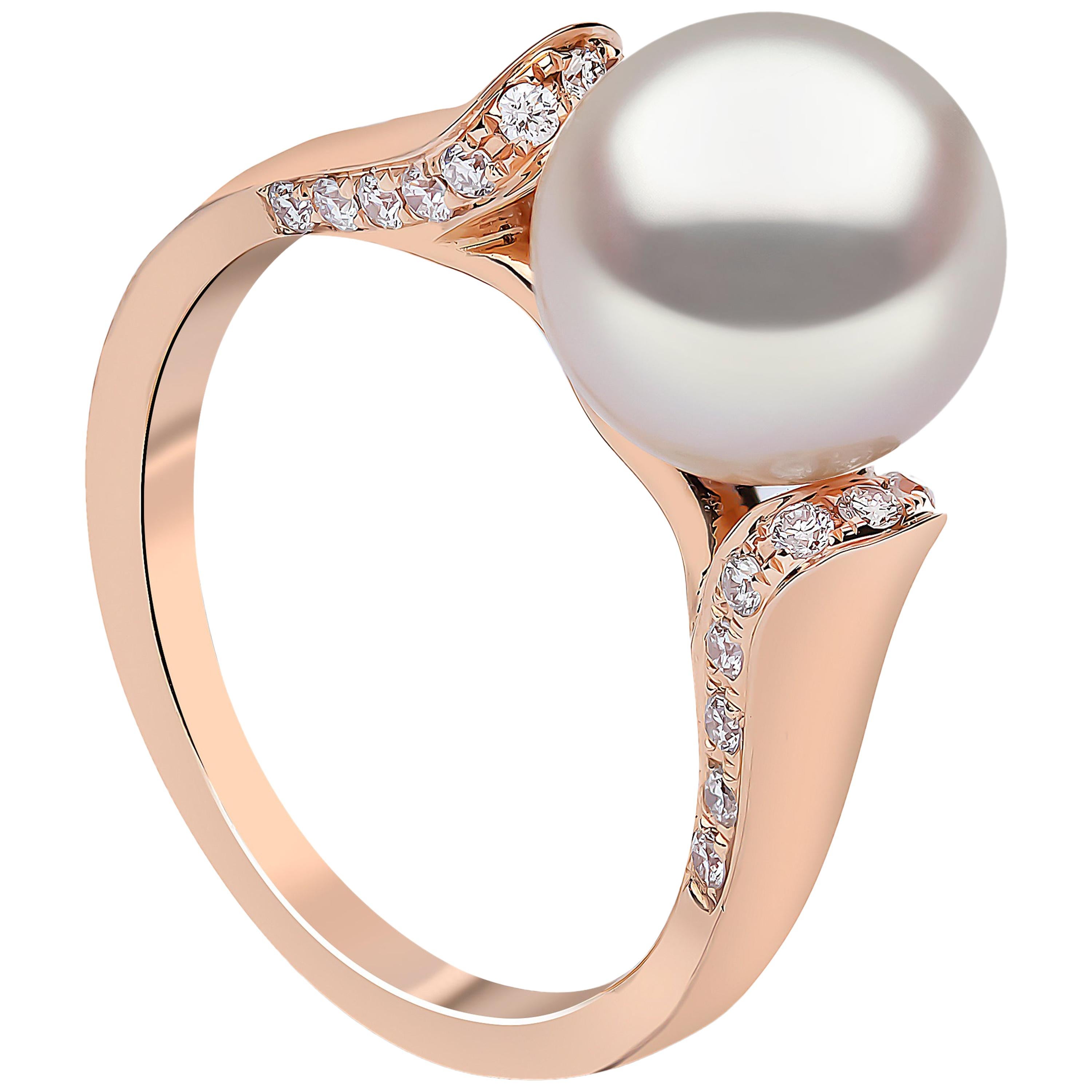 Yoko London Freshwater Pearl and Diamond Ring in 18 Karat Rose Gold