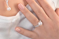 Yoko London Freshwater Pearl and Diamond Ring in 18 Karat White Gold