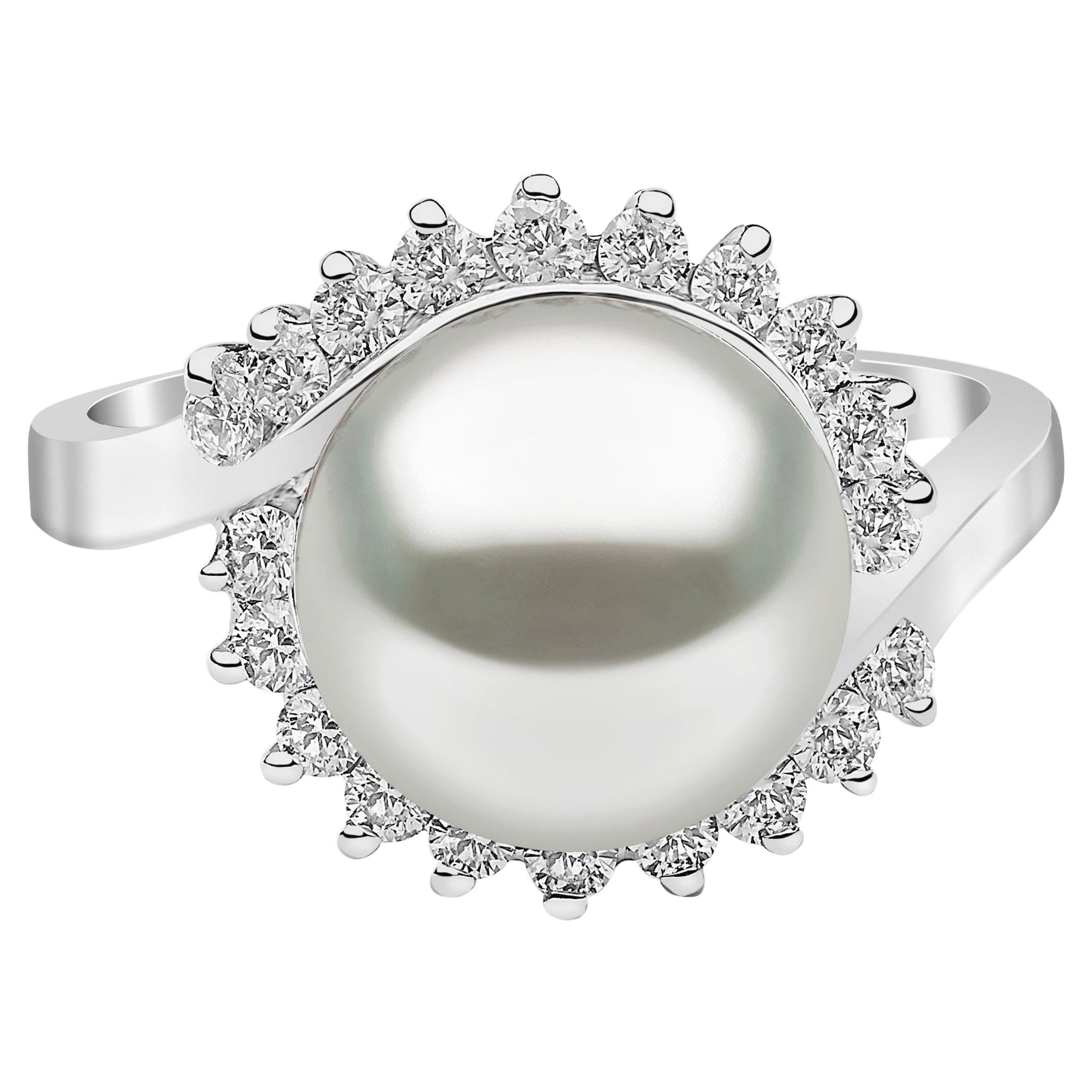 Yoko London Freshwater Pearl and Diamond Ring in 18 Karat White Gold For Sale