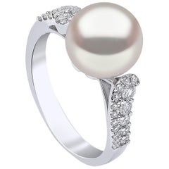 Yoko London Freshwater Pearl and Diamond Ring in 18 Karat White Gold