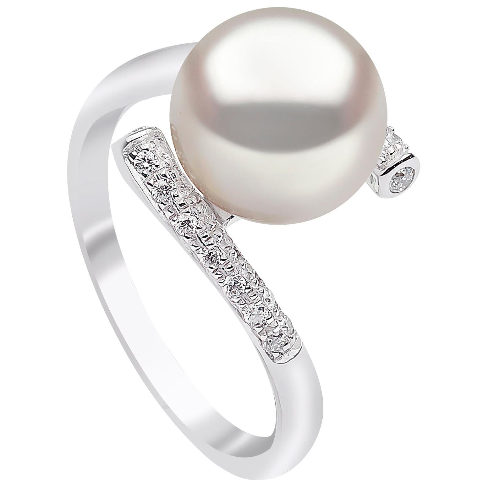 Yoko London Freshwater Pearl and Diamond Ring in 18 Karat White Gold