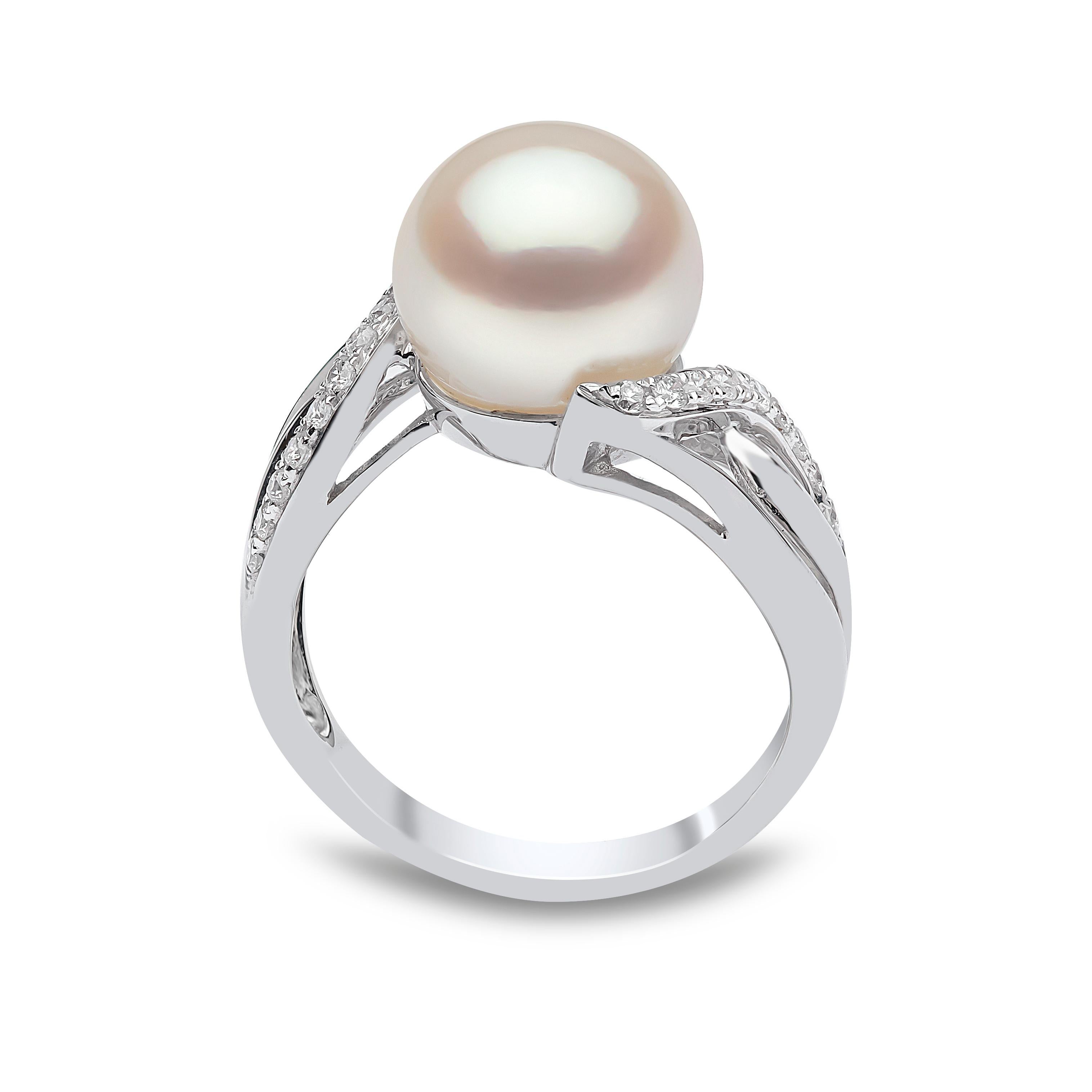 Modern Yoko London Freshwater Pearl and Diamond Ring in 18k White Gold For Sale