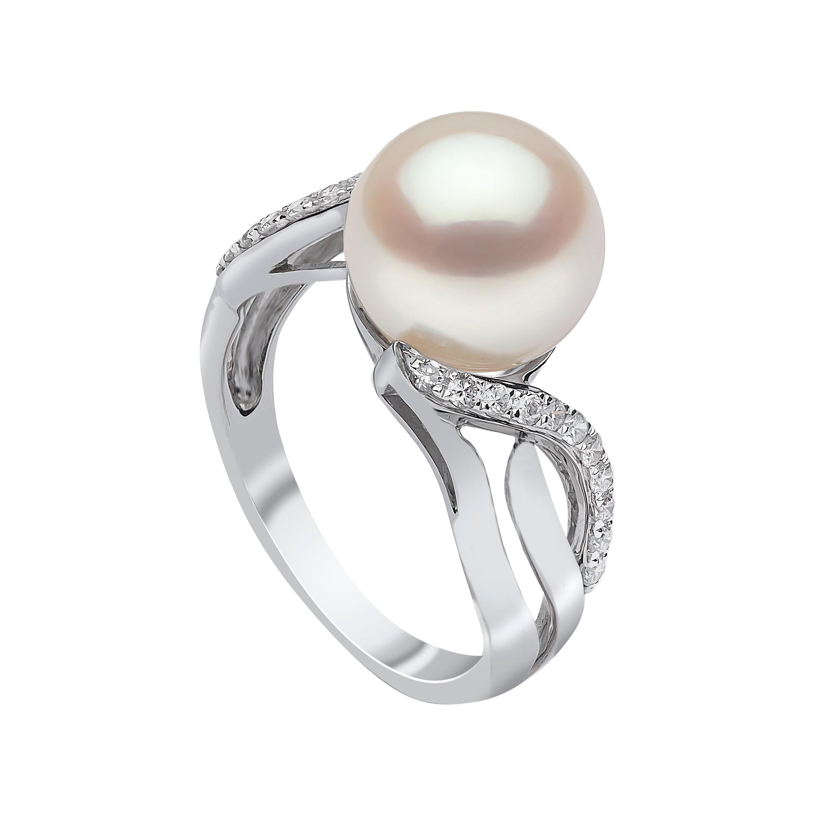 Yoko London Freshwater Pearl and Diamond Ring in 18k White Gold