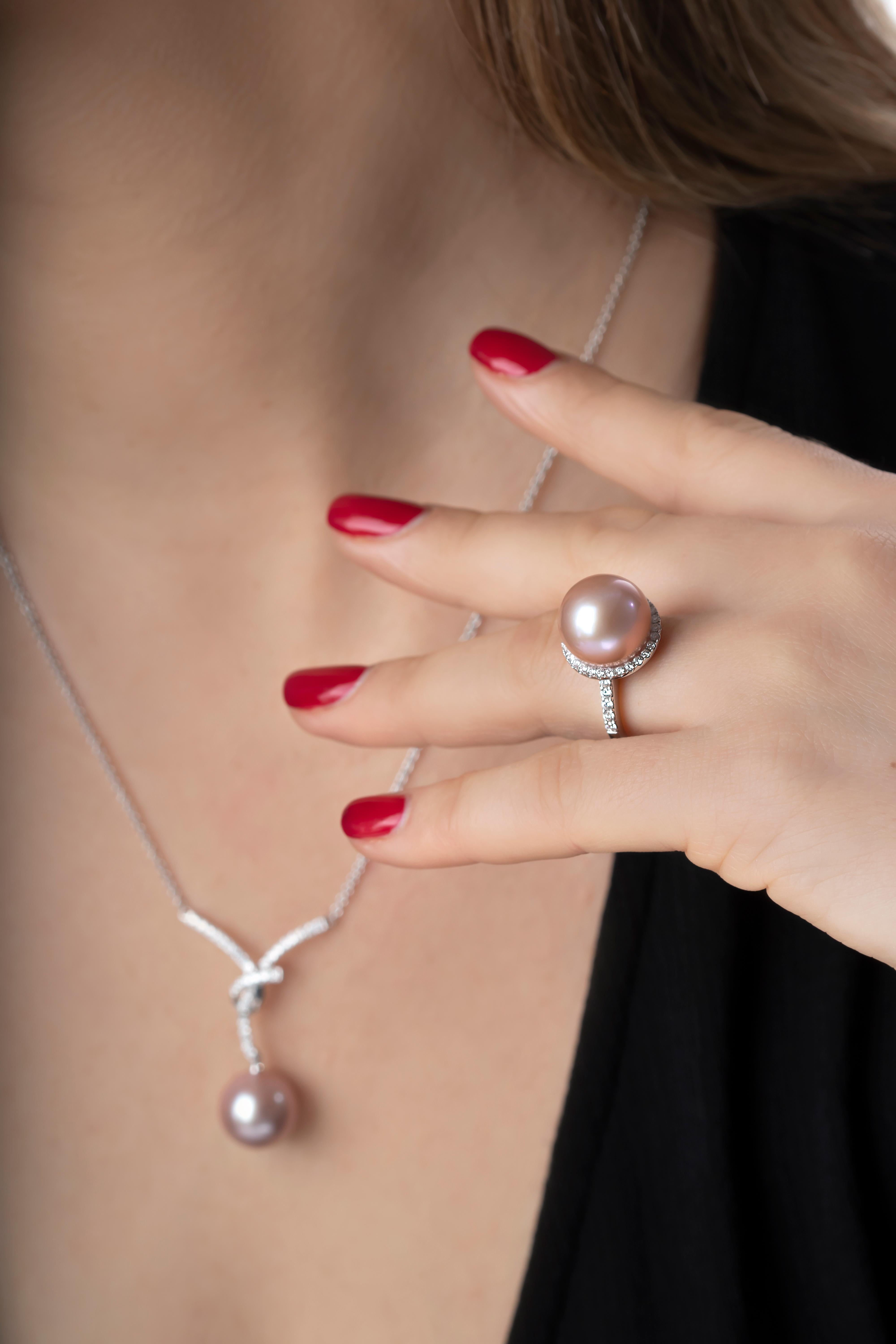 Women's Yoko London Freshwater Pearl and Diamond Ring, Set in 18 Karat White Gold
