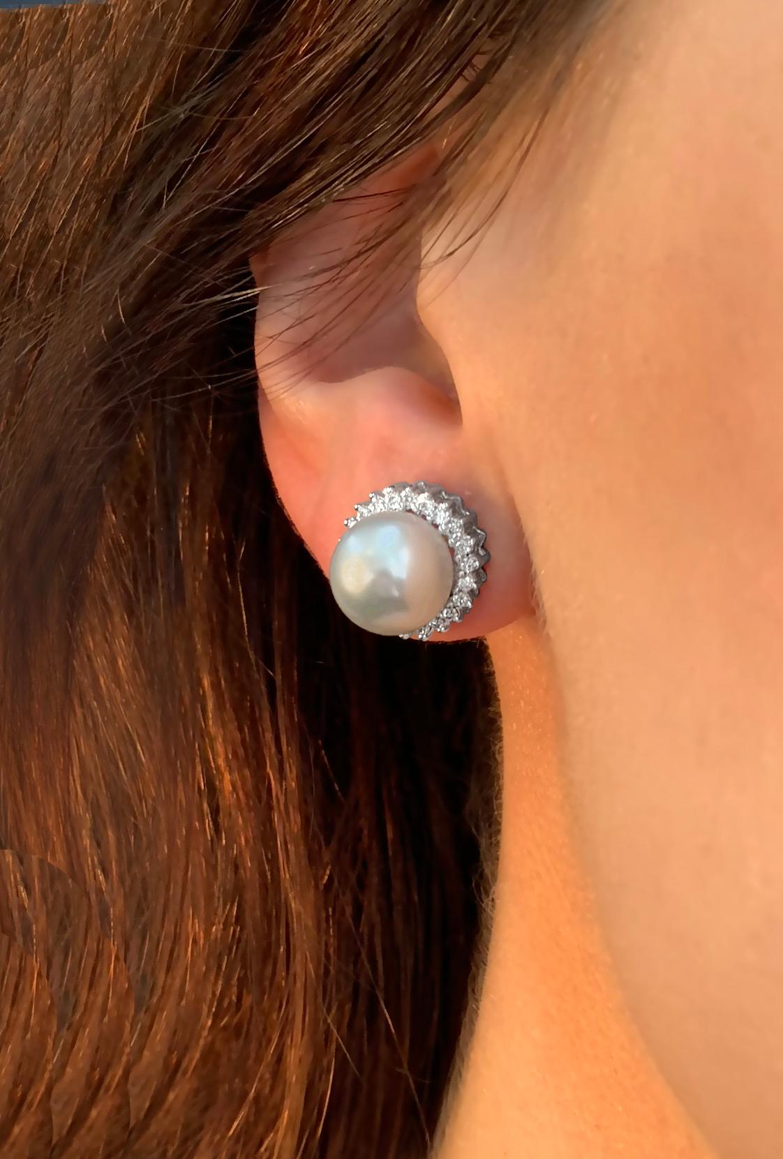 Round Cut Yoko London Freshwater Pearl and Diamond Stud Earrings, Set in 18 Karat Gold