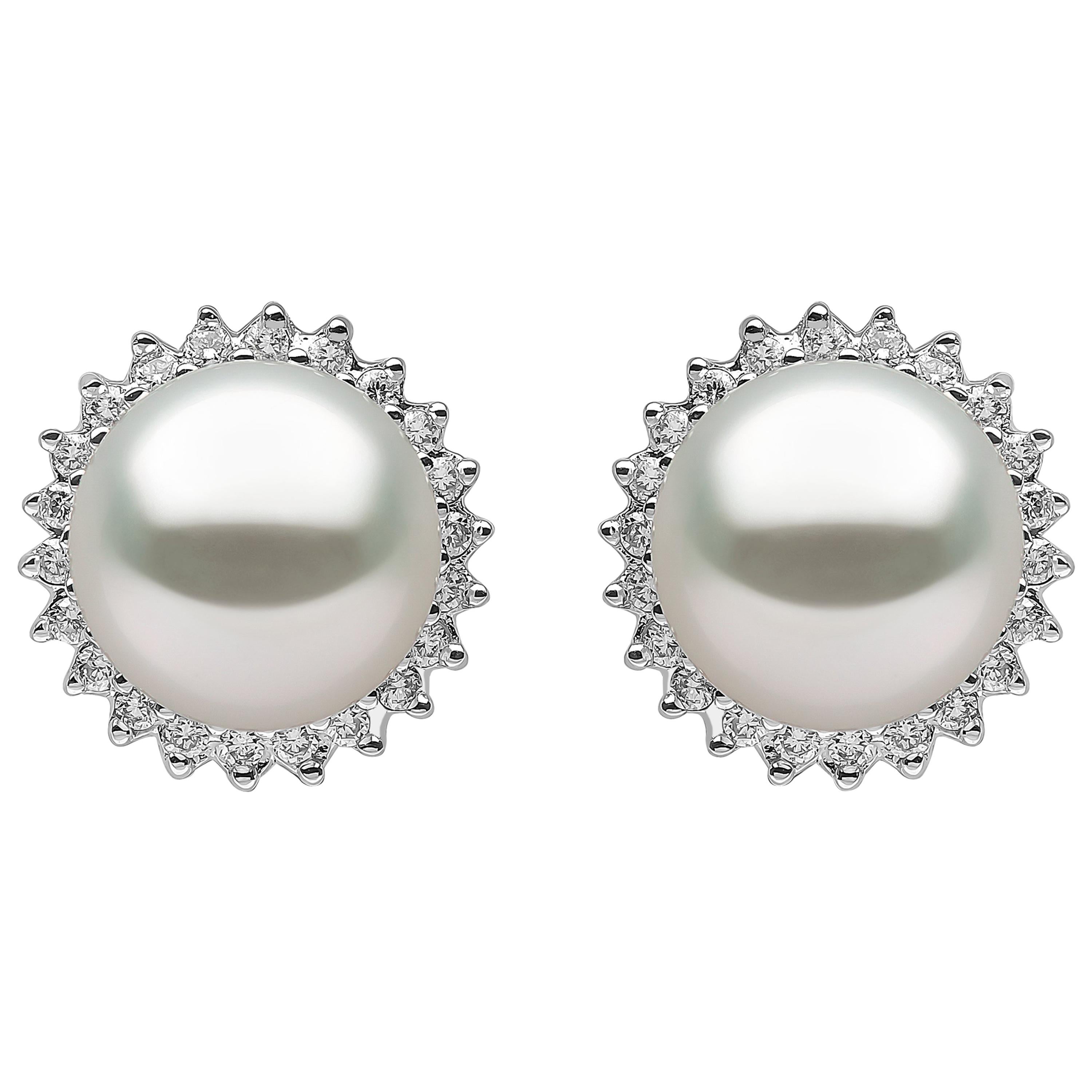 Yoko London Freshwater Pearl and Diamond Stud Earrings, Set in 18 Karat Gold