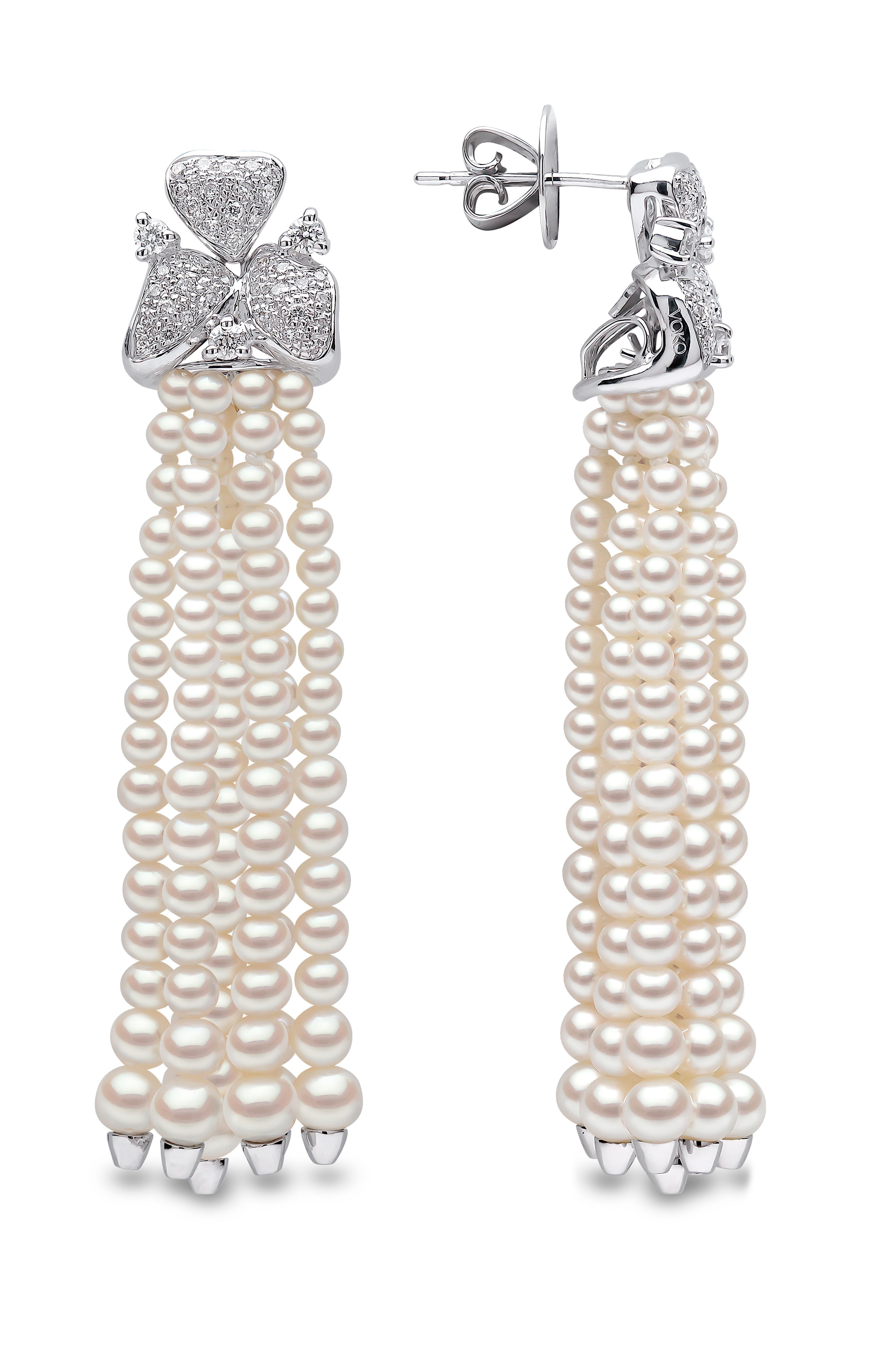 Yoko London Süßwasserperlen- und Diamant-Ohrringe aus 18 Karat Weißgold mit Quasten (Moderne) im Angebot