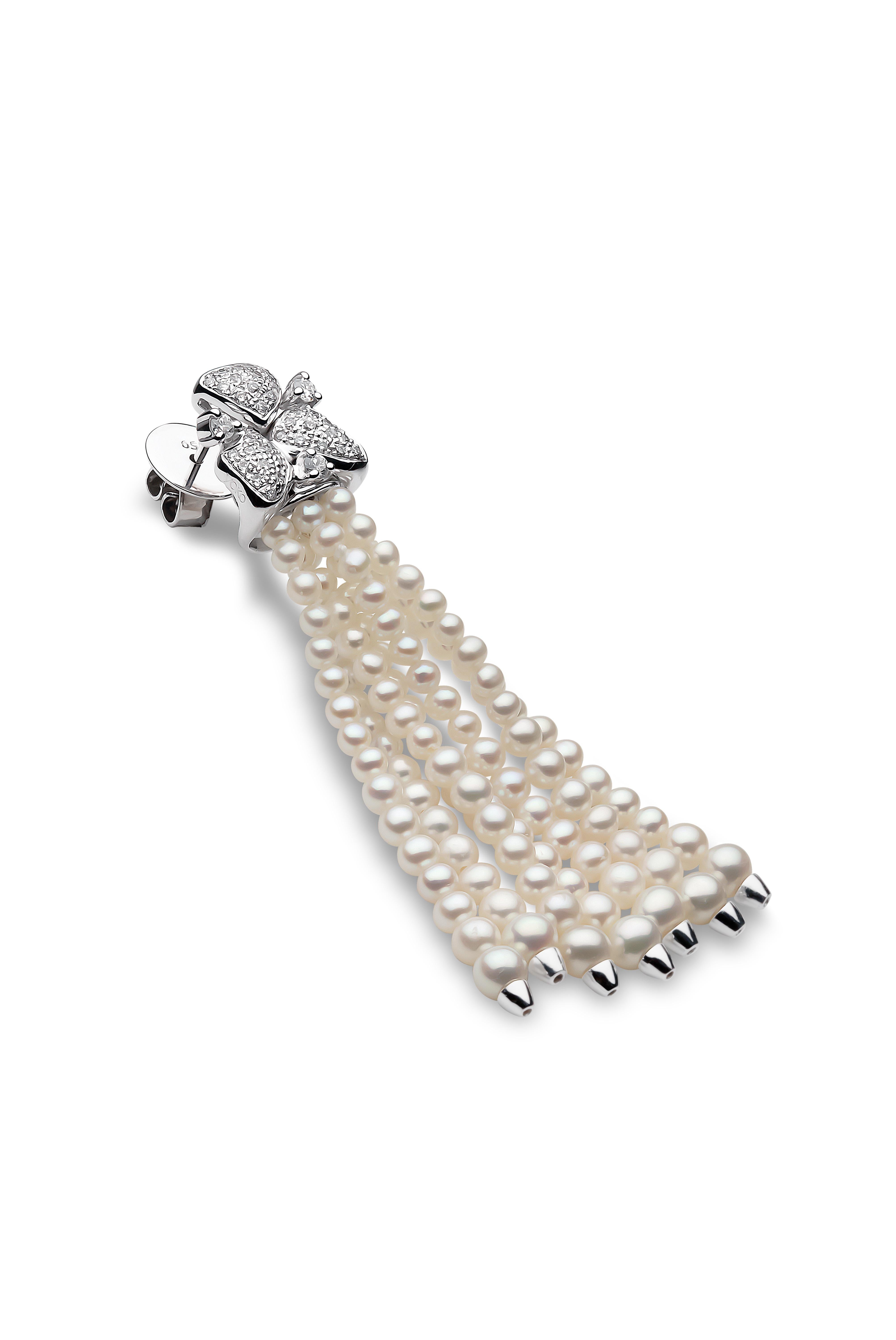 Modern Yoko London Freshwater Pearl and Diamond Tassel Earrings in 18 Karat White Gold For Sale