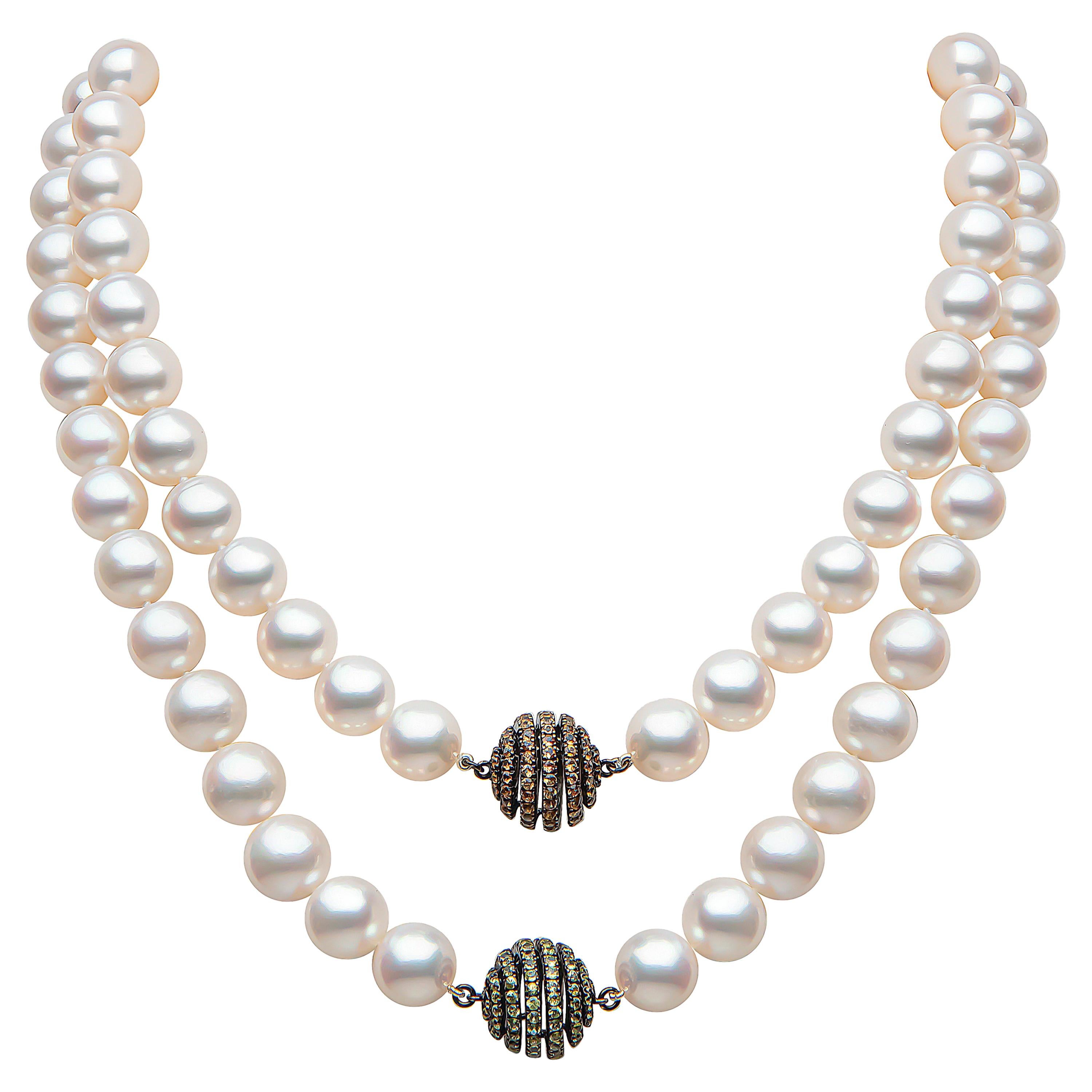 Yoko London Freshwater Pearl and Sapphire Necklace in 18K White and Black Gold For Sale