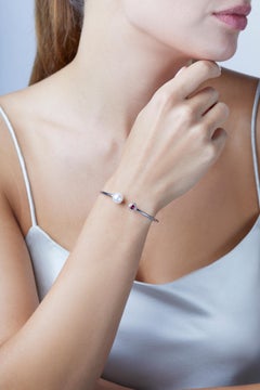 Yoko London Bracciale con perle d'acqua dolce, rubini e diamanti in oro bianco 18 carati