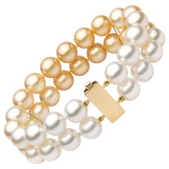 Yoko London Golden and White South Sea Pearl Two-Row Bracelet in 18 Karat Gold