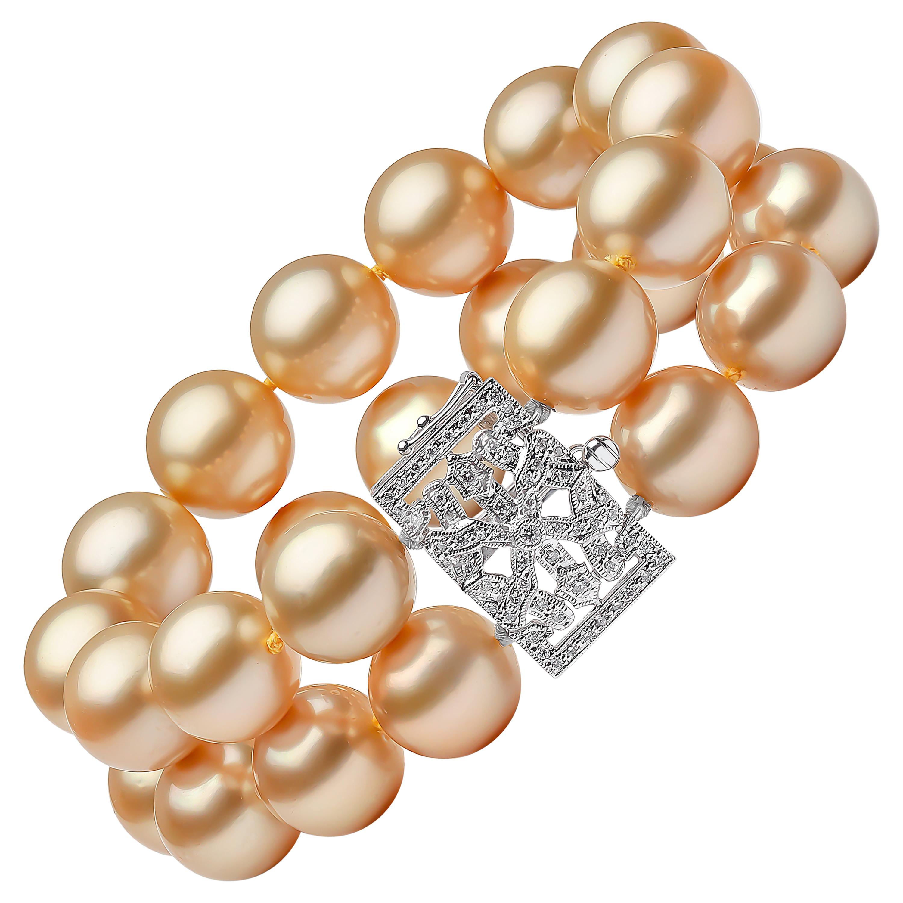 Yoko London Golden South Sea Pearl and Diamond Bracelet in 18 Karat White Gold